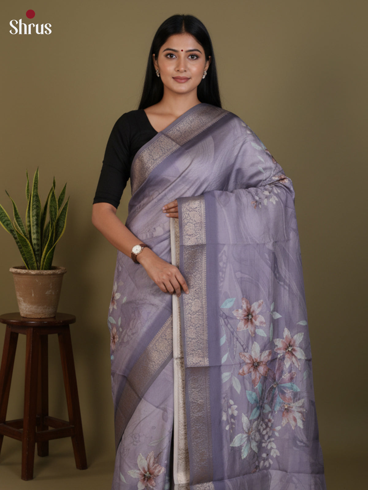 DJS25200 - Printed Semi Tussar Saree