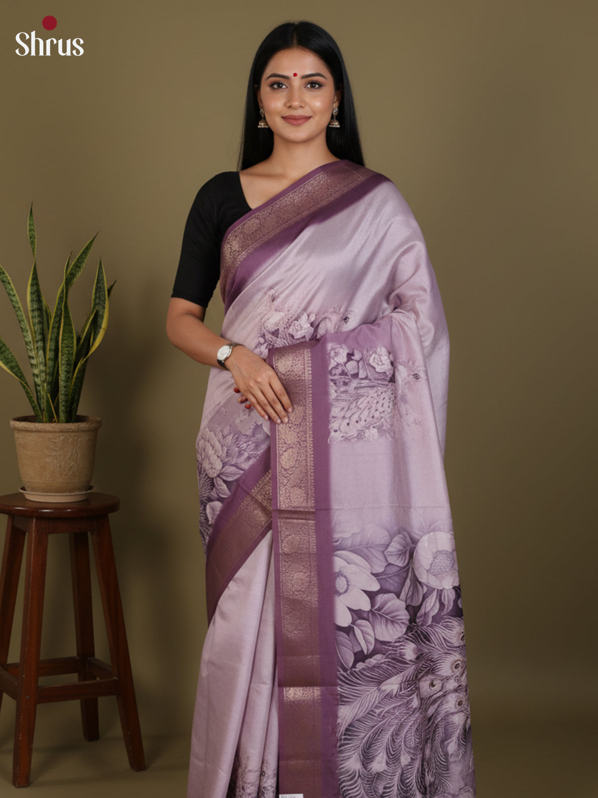 DJS25202 - Printed Semi Tussar Saree - Shop on Shrus.com