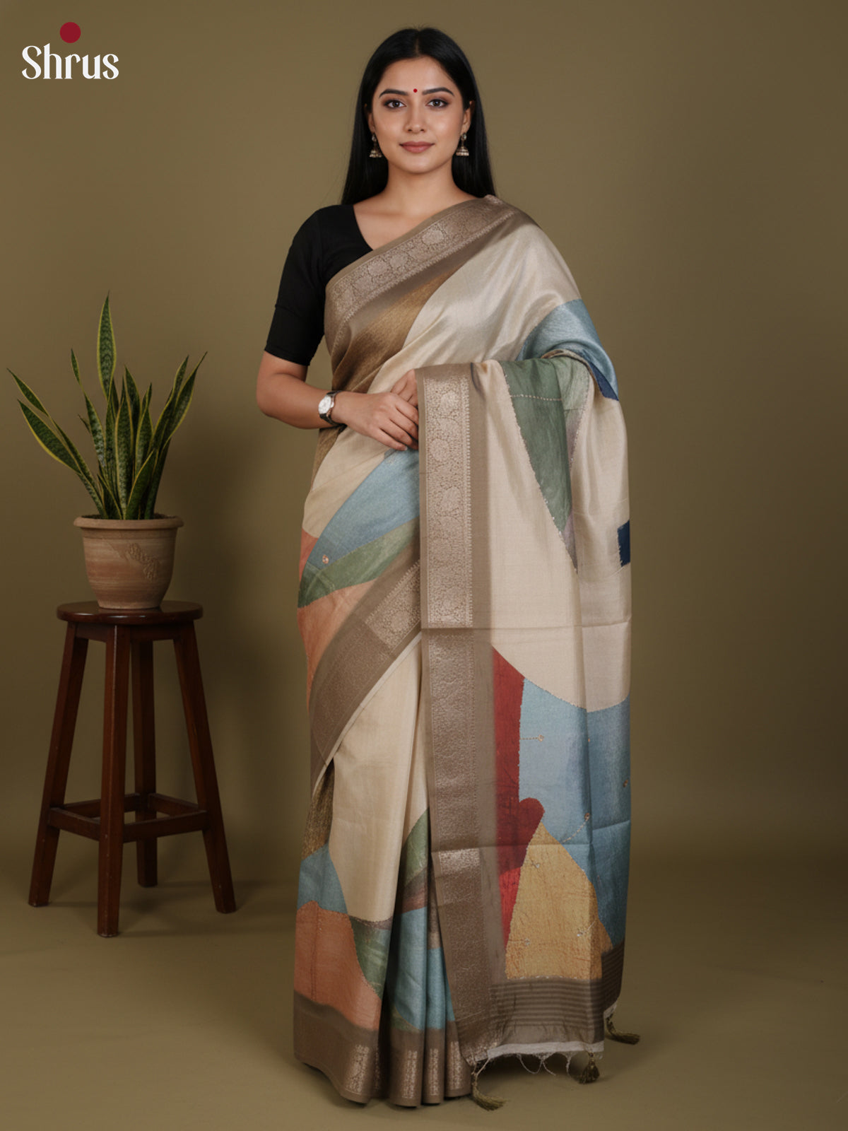 DJS25204 - Printed Semi Tussar Saree - Shop on Shrus.com