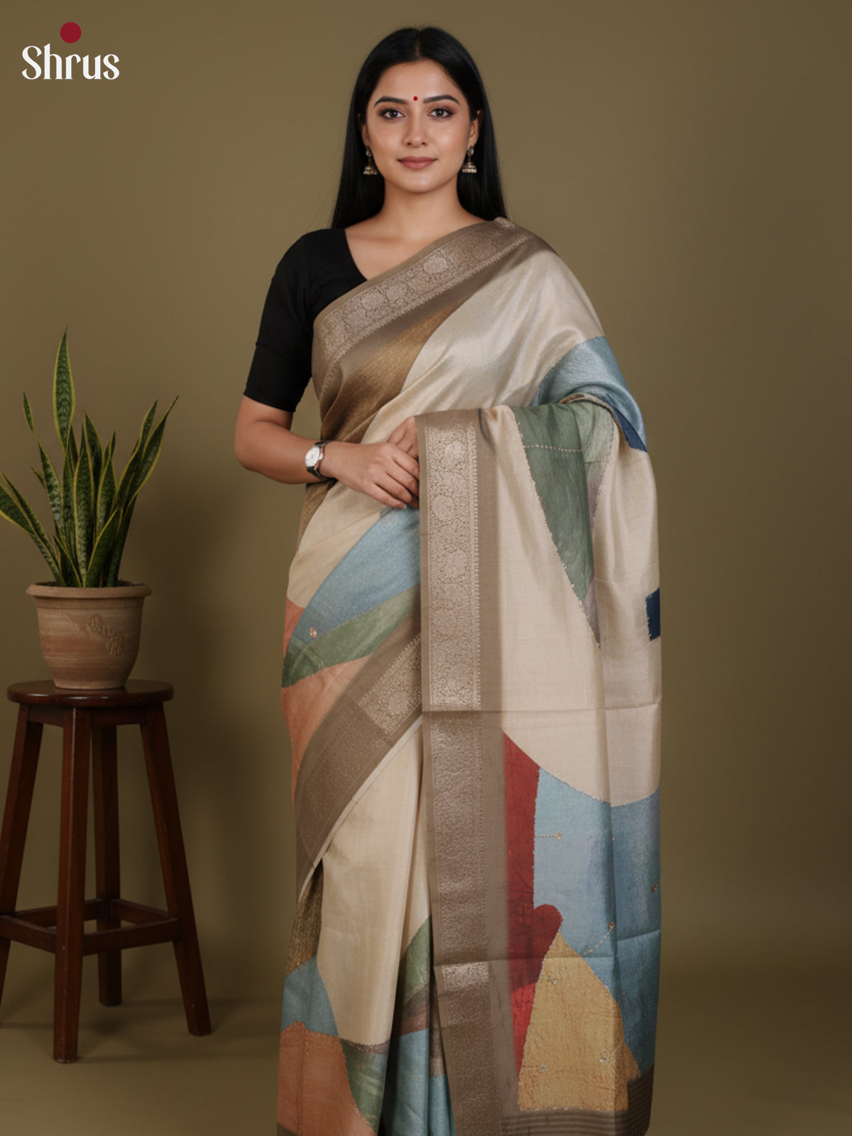 DJS25204 - Printed Semi Tussar Saree - Shop on Shrus.com