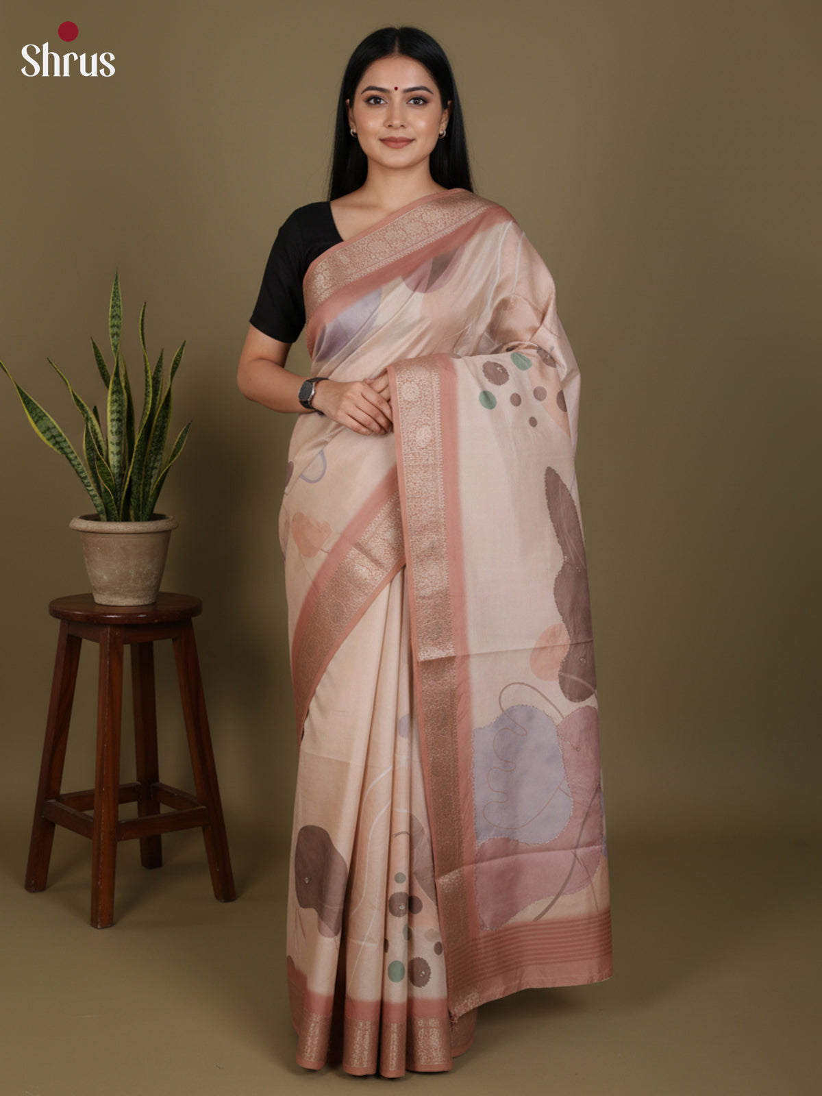 DJS25205 - Printed Semi Tussar Saree - Shop on Shrus.com