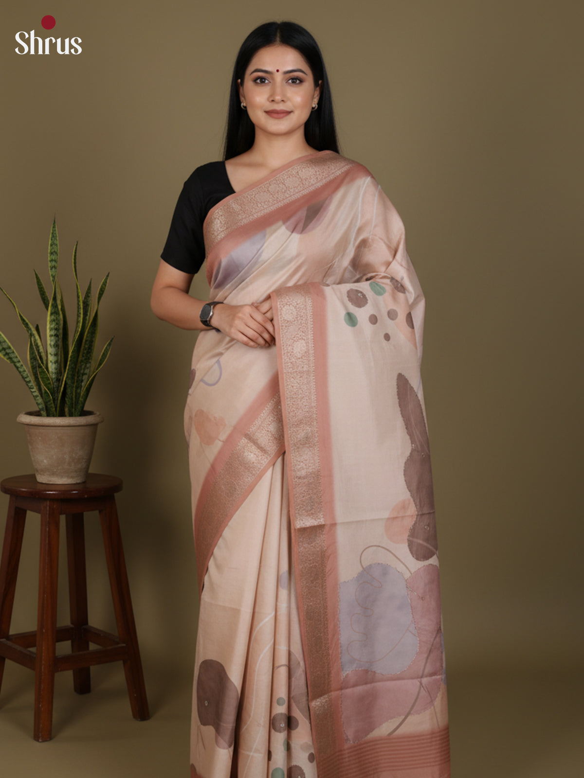 DJS25205 - Printed Semi Tussar Saree - Shop on Shrus.com
