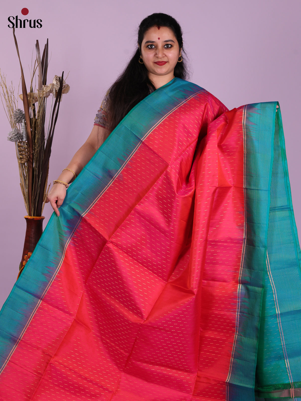 Radiant Pink Soft Silk Saree With Intricately Woven Zari Buttas & Teal Pallu