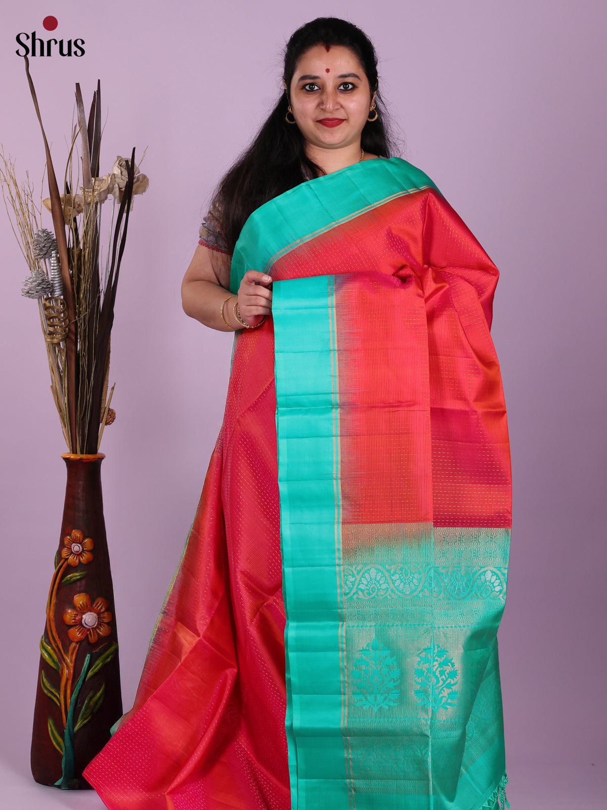 Beautiful Pink Soft Silk Saree With Textured Pattern & Aqua Brocade Pallu