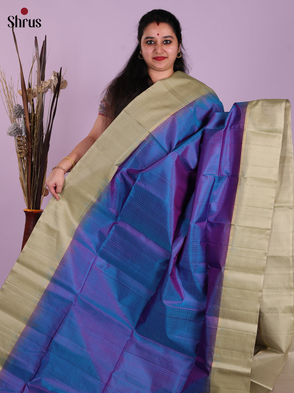 Stunning Double Shaded Blue Soft Silk Saree With Grey Brocade Pallu