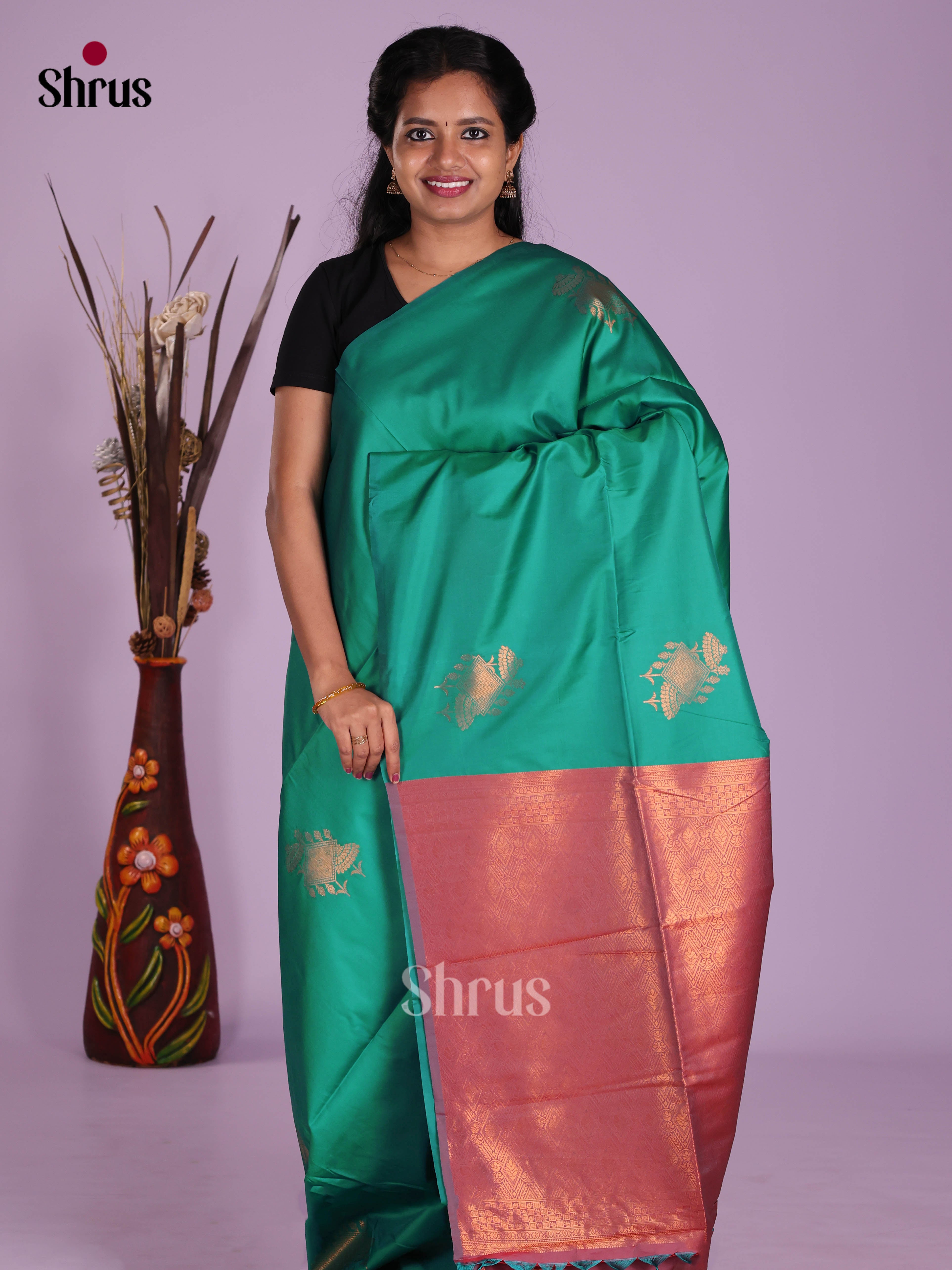 Green & Maroon - Semi Softsilk Saree