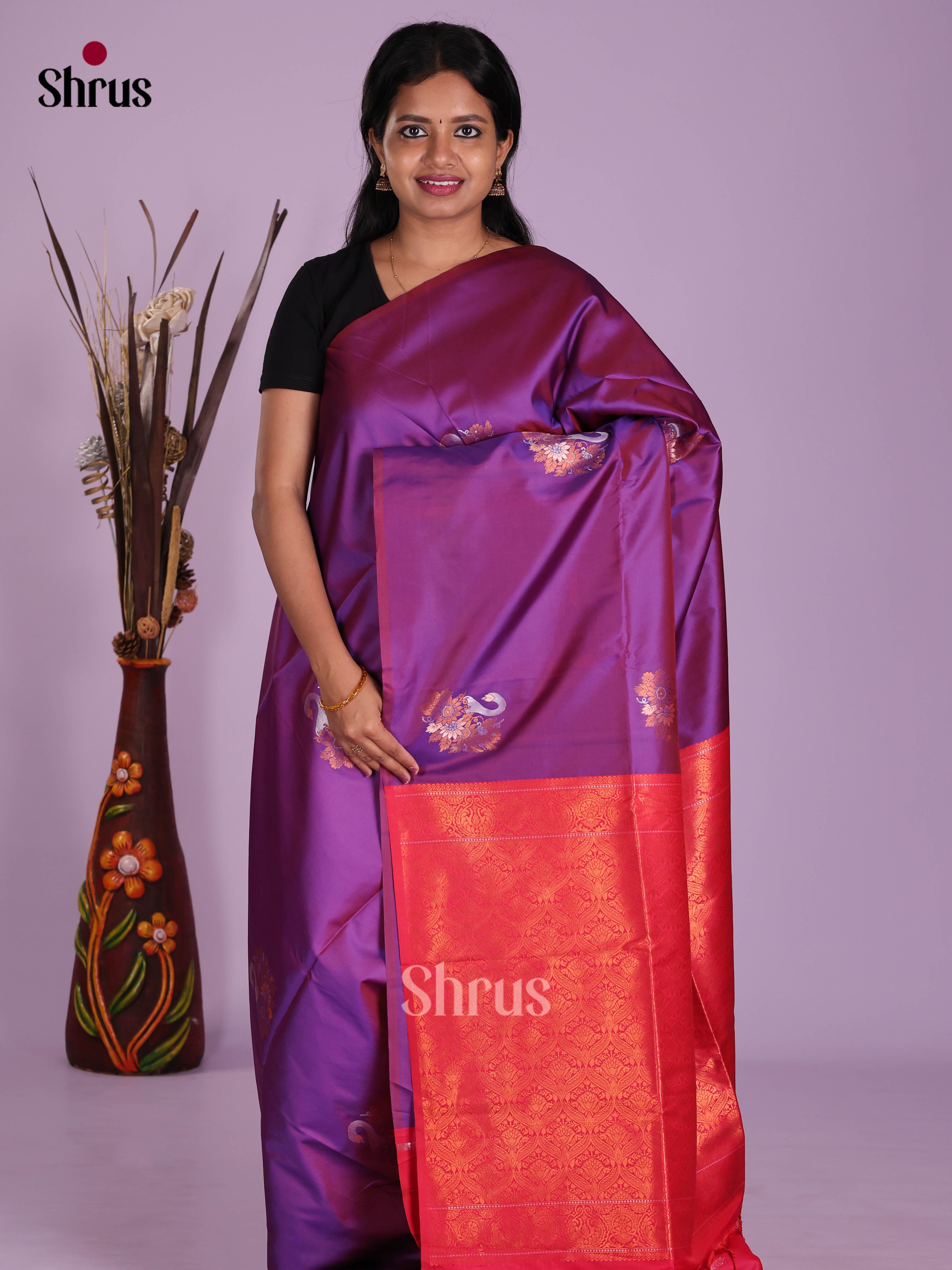 Violet & Pink - Semi Softsilk Saree