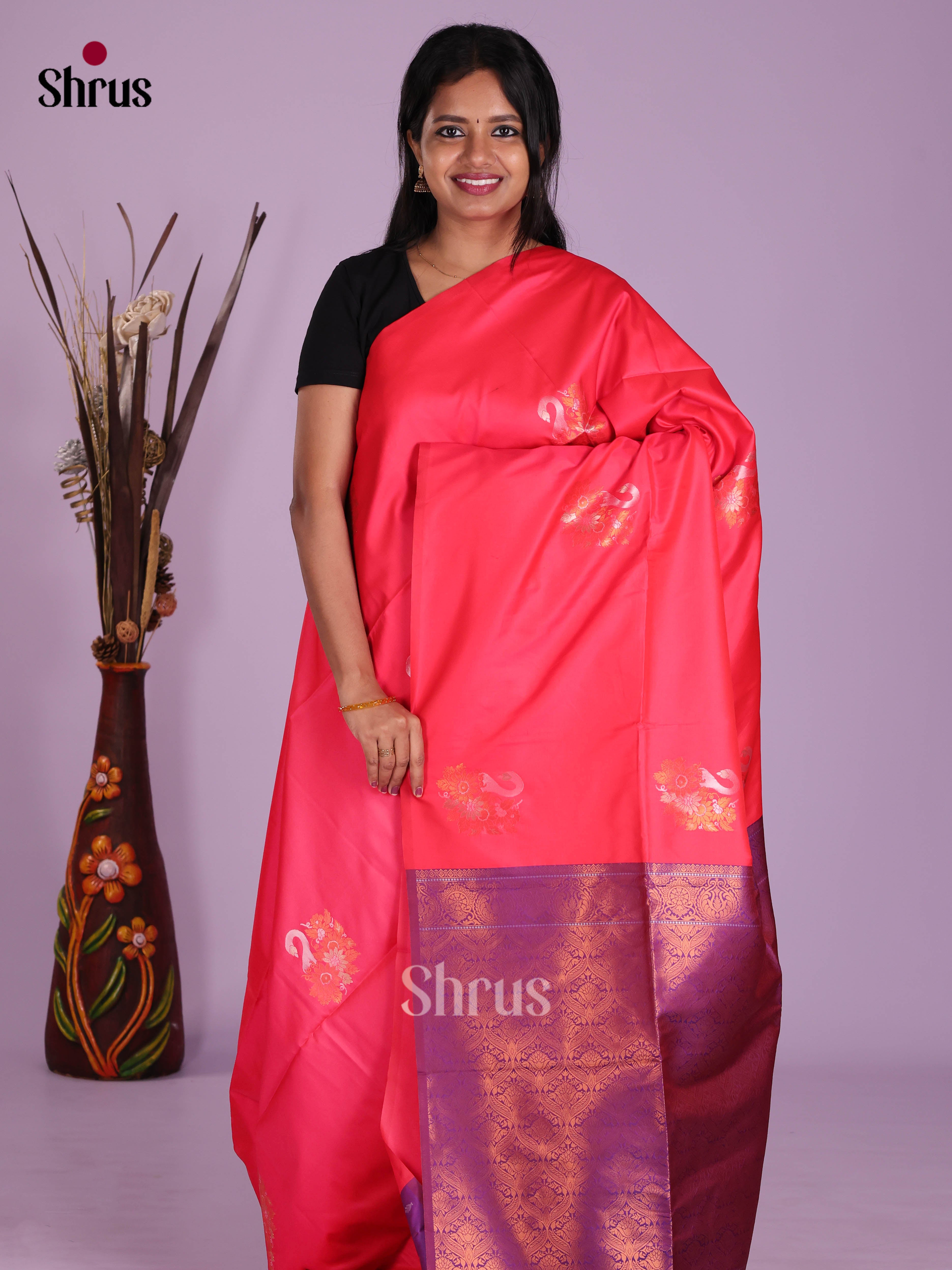 Pink & Violet - Semi Softsilk Saree