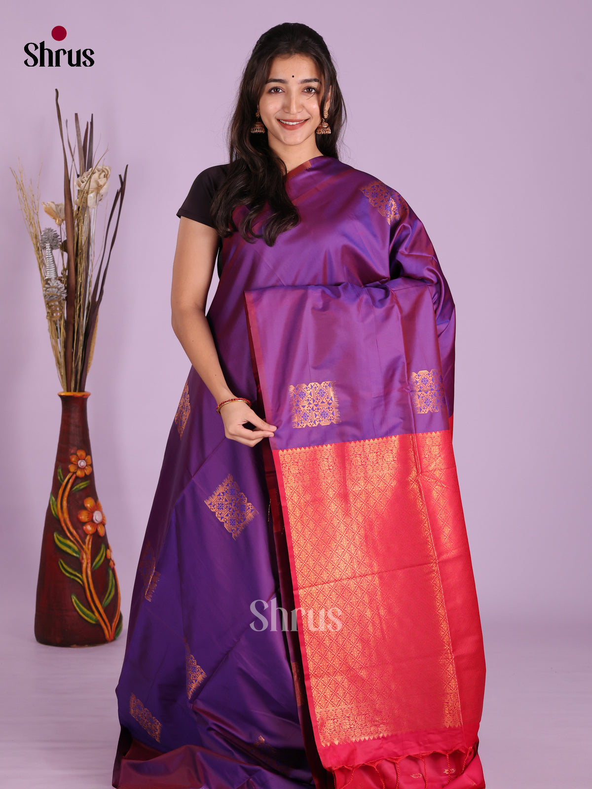 Violet & Pink - Semi Softsilk Saree