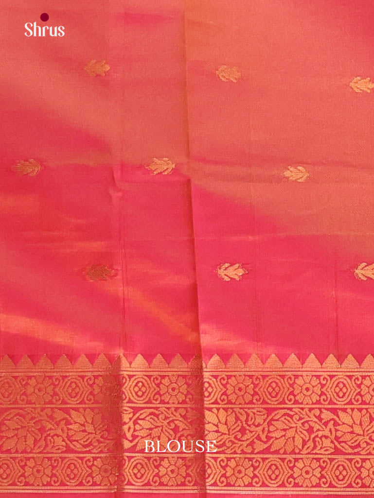 Green & Orange - Semi Softsilk Saree