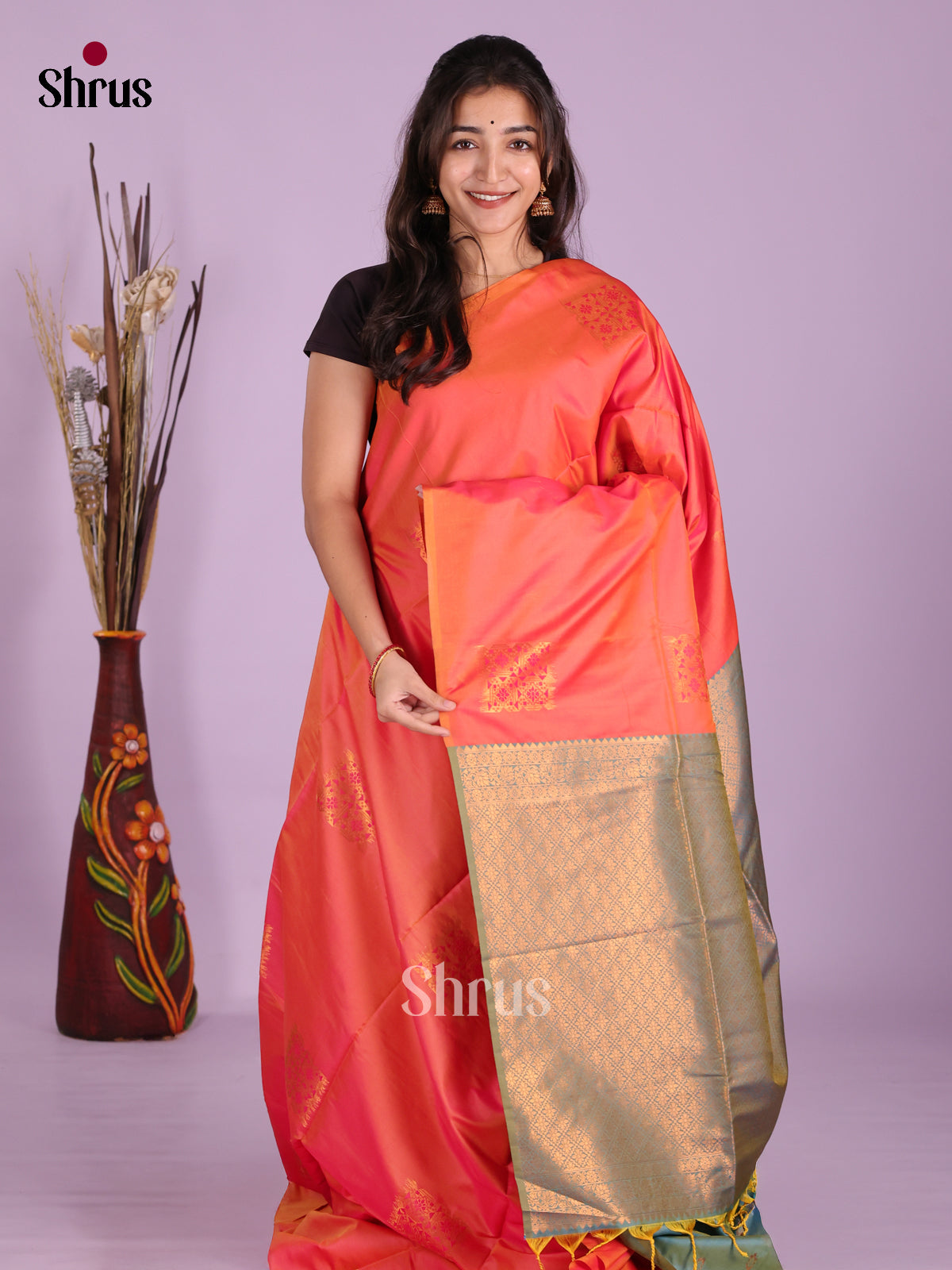 Orange & Blue - Semi Softsilk Saree