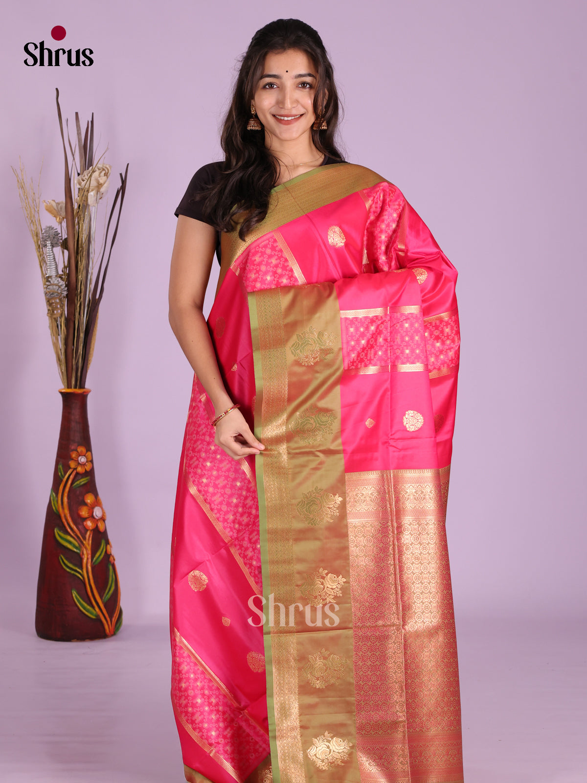 Pink & Green - Semi Softsilk Saree