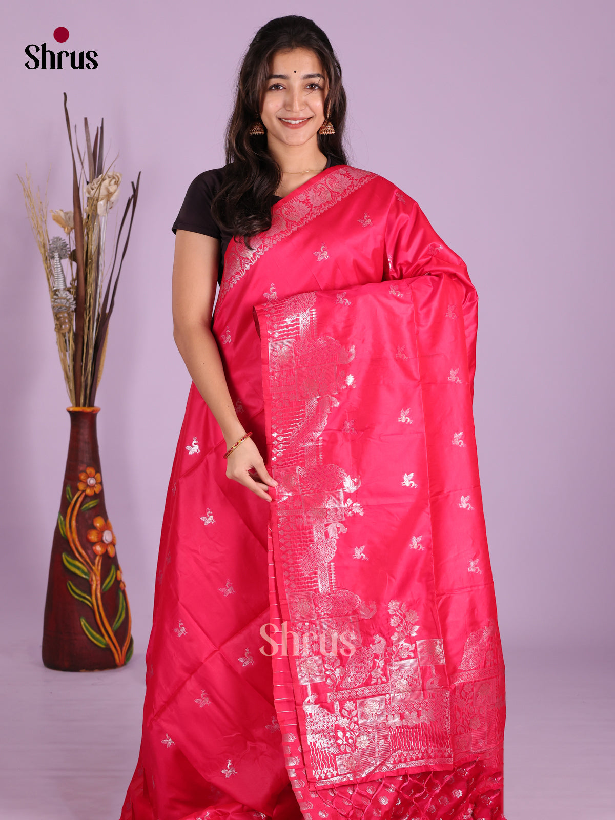 Pink - Semi Softsilk Saree