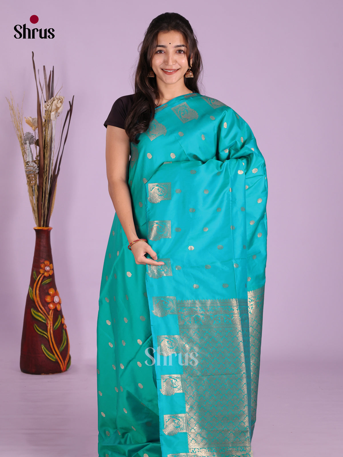 Teal Blue- Semi Softsilk Saree