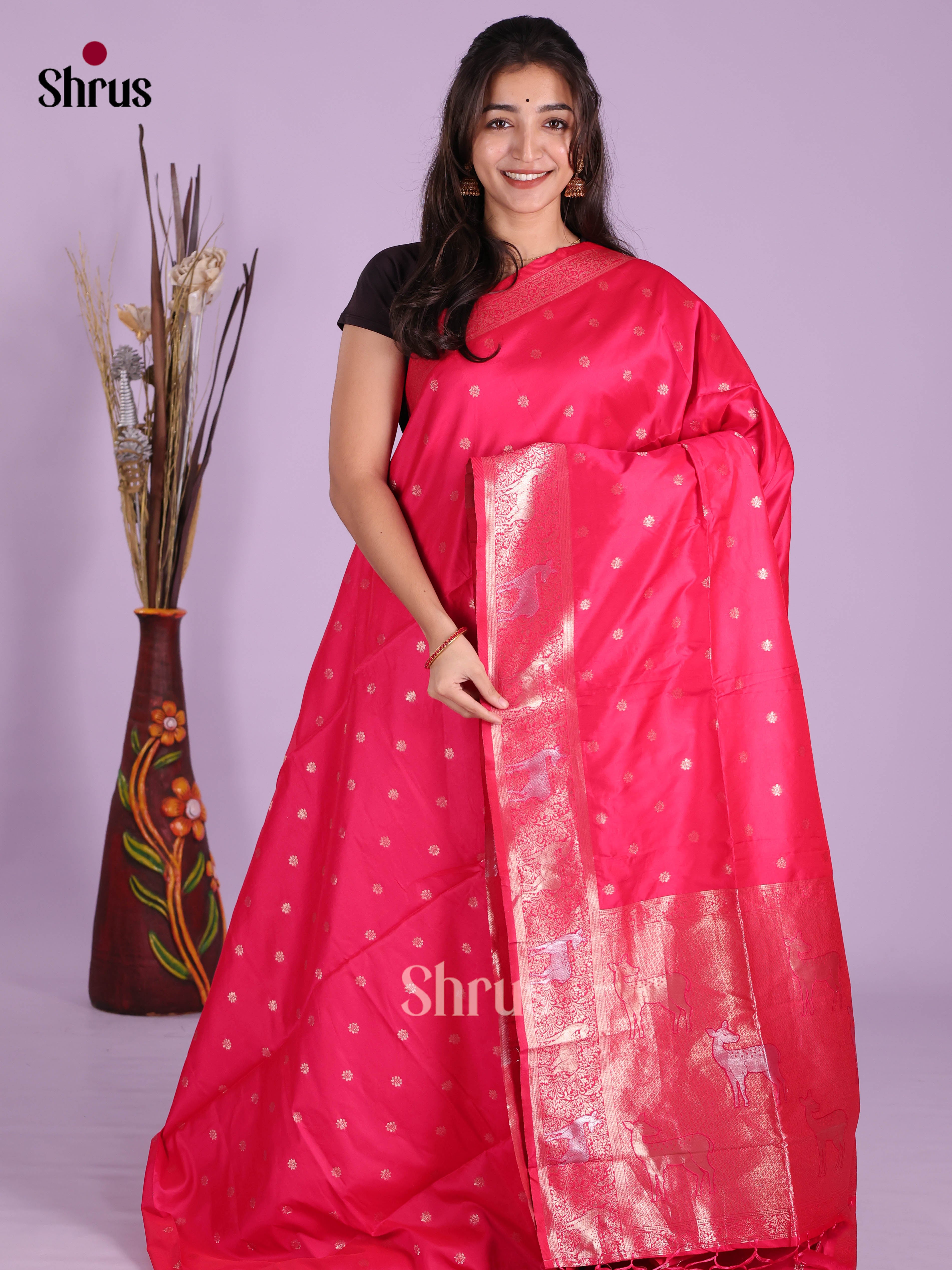 Pink - Semi Softsilk Saree