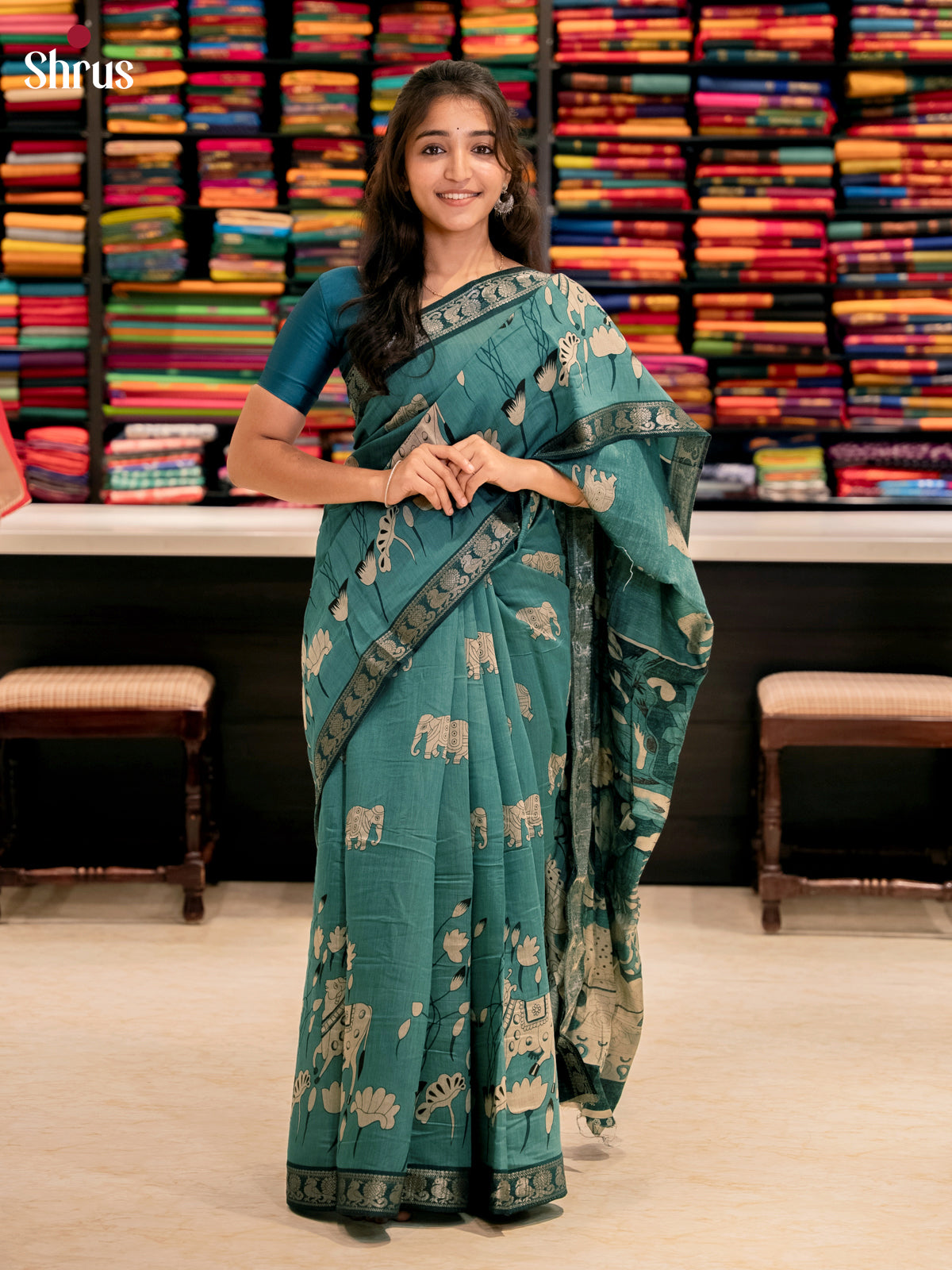 Teal - Semi Modal Saree