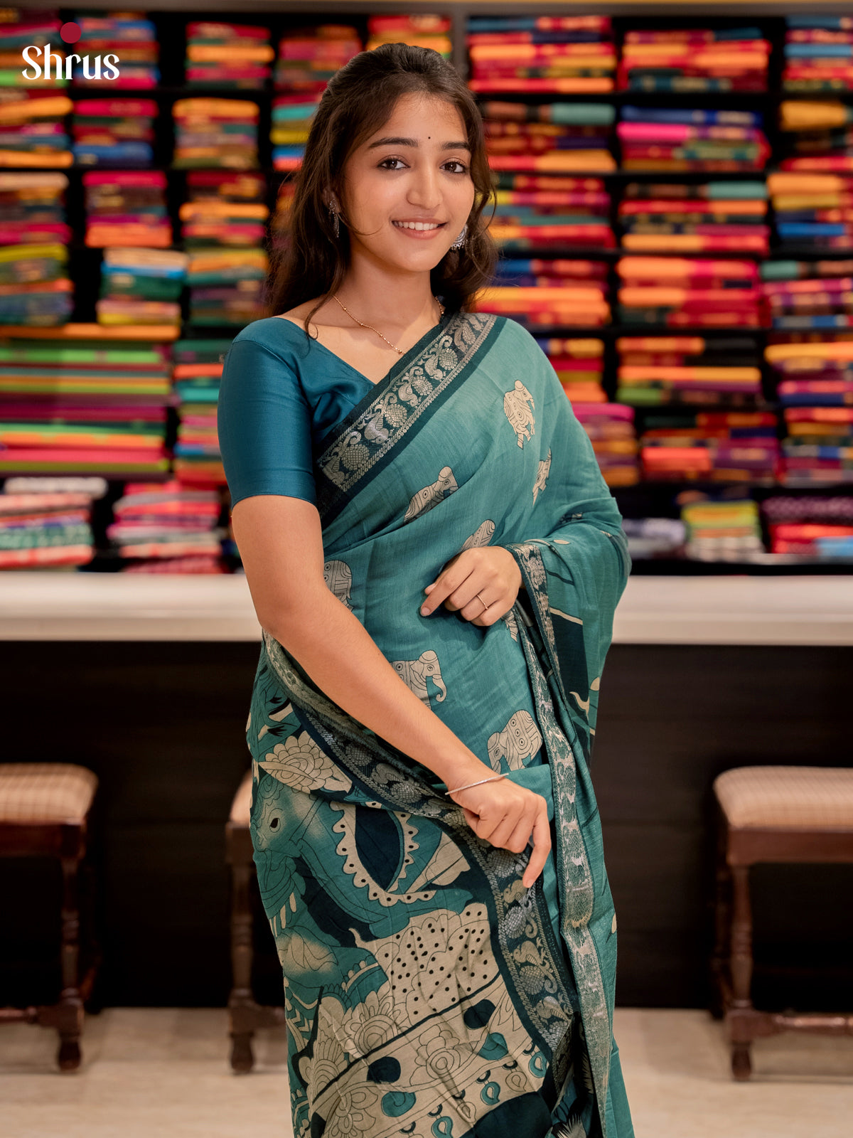 Teal - Semi Modal Saree