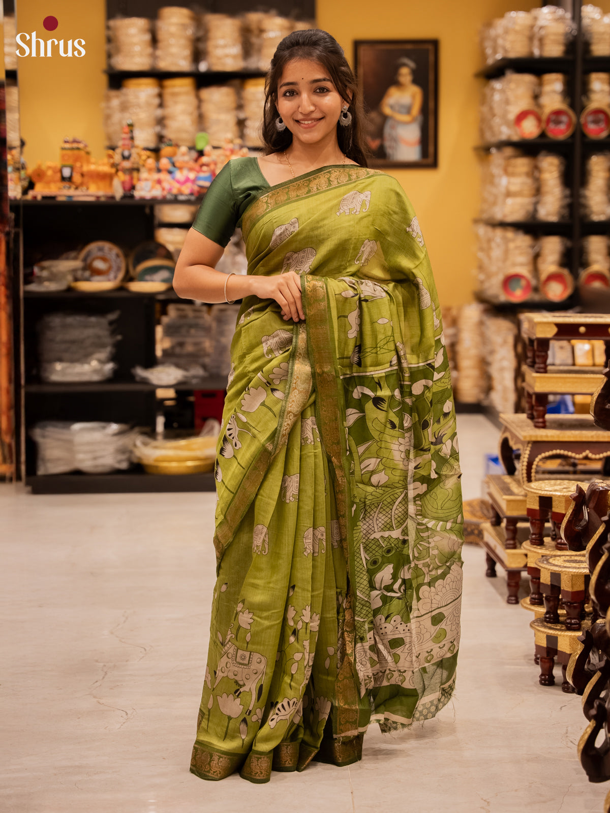 Light Green & Green- Semi Modal Saree