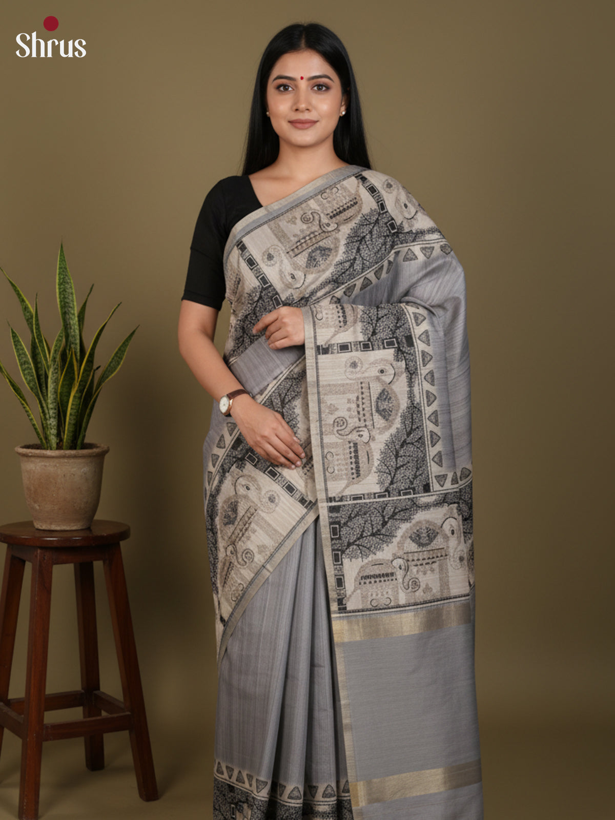 DJS27201 - Semi Tussar Saree - Shop on Shrus.com