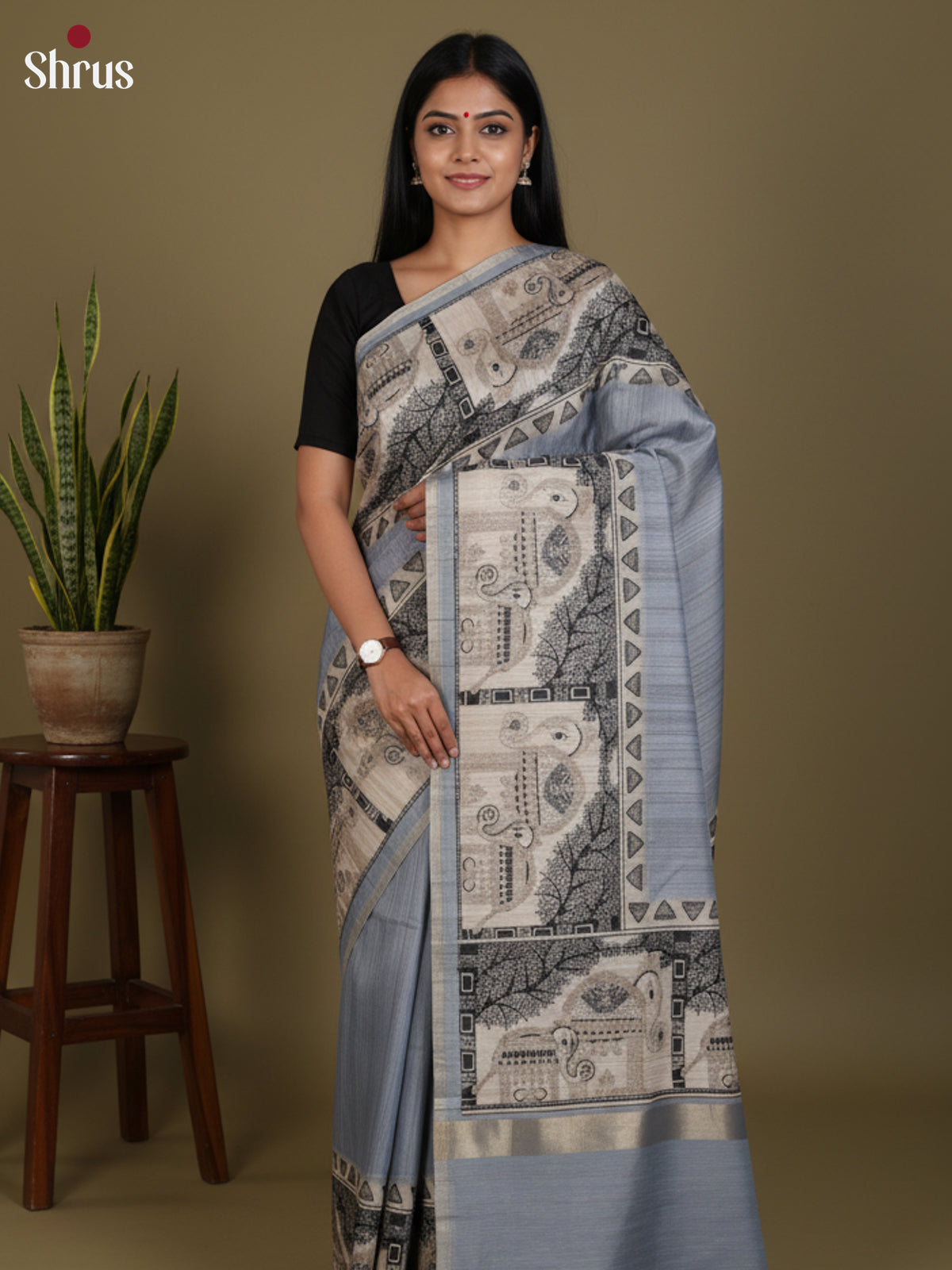DJS27203 - Semi Tussar Saree - Shop on Shrus.com