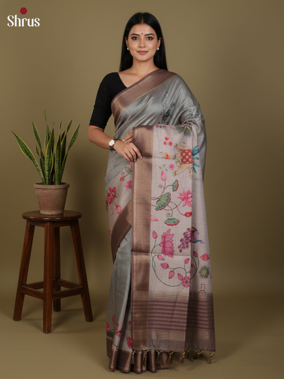 DJS27230 - Semi Tussar Saree - Shop on Shrus.com