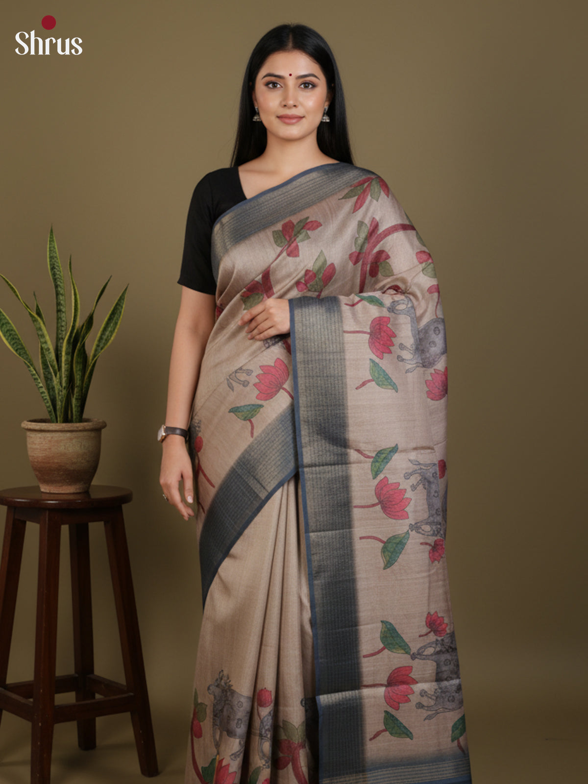 DJS27231 - Semi Tussar Saree - Shop on Shrus.com