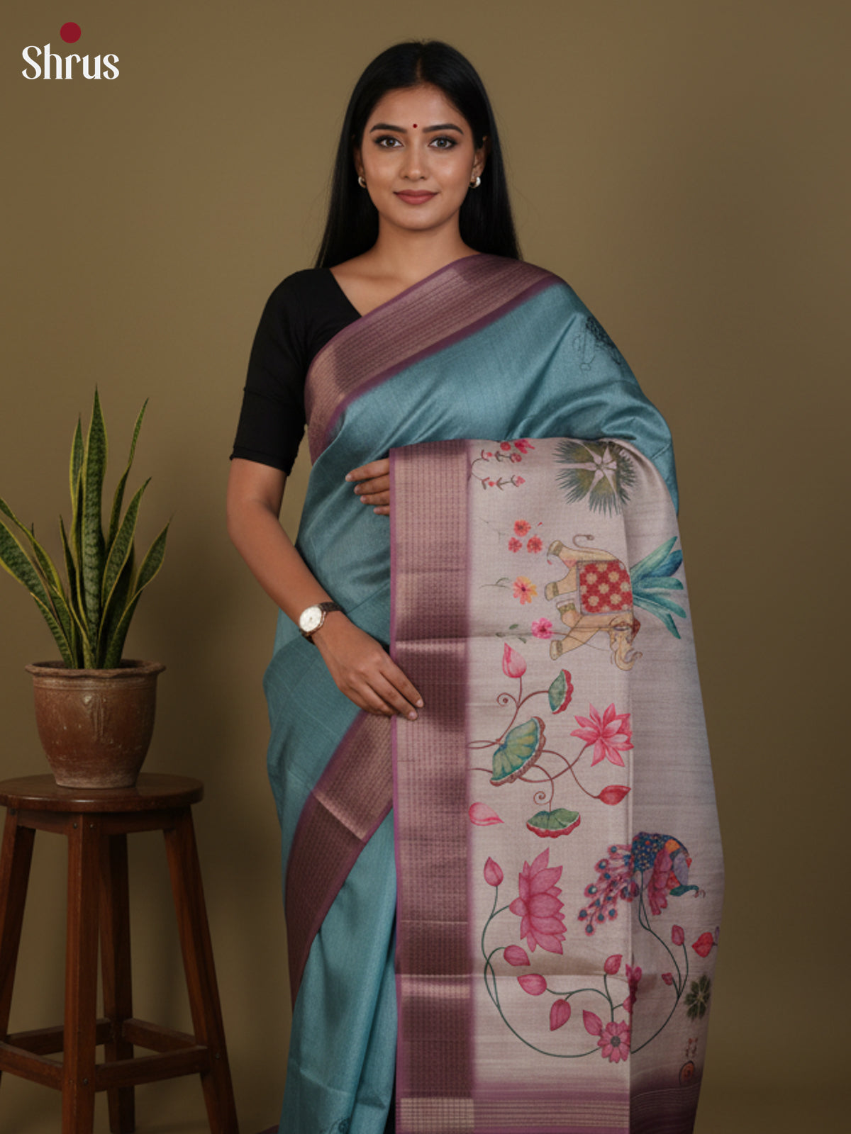 DJS27232 - Semi Tussar Saree - Shop on Shrus.com