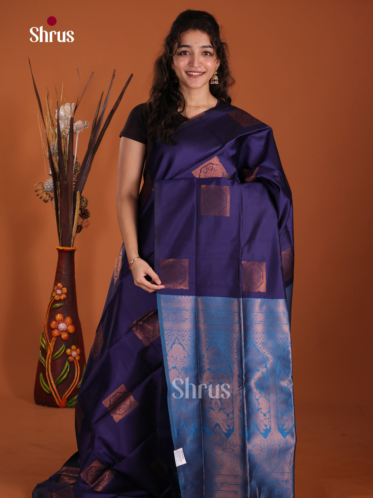 Navy Blue & Blue - Semi Softsilk Saree - Shop on Shrus.com