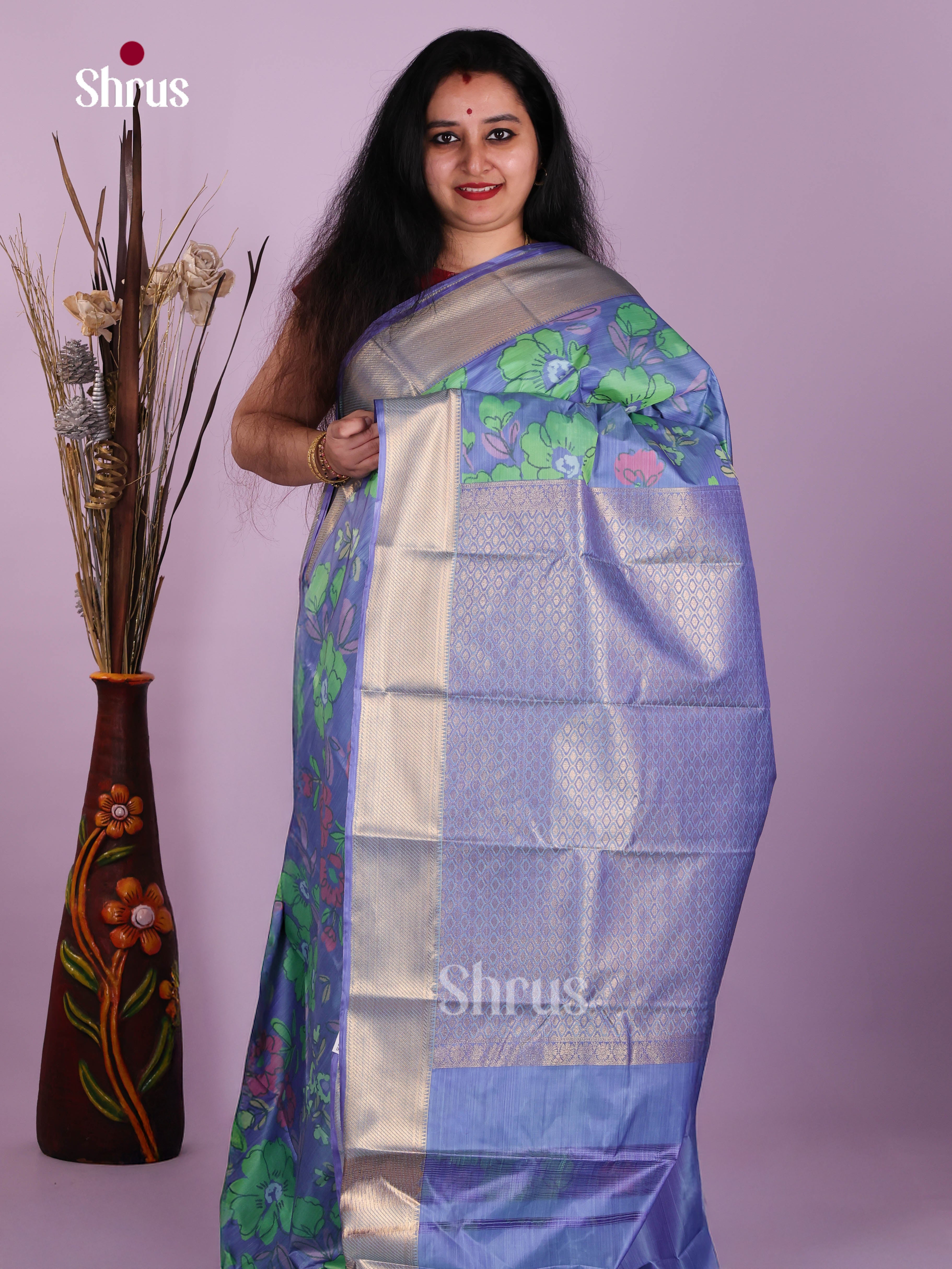 Blue & Green - Kanchipuram-halfpure Saree