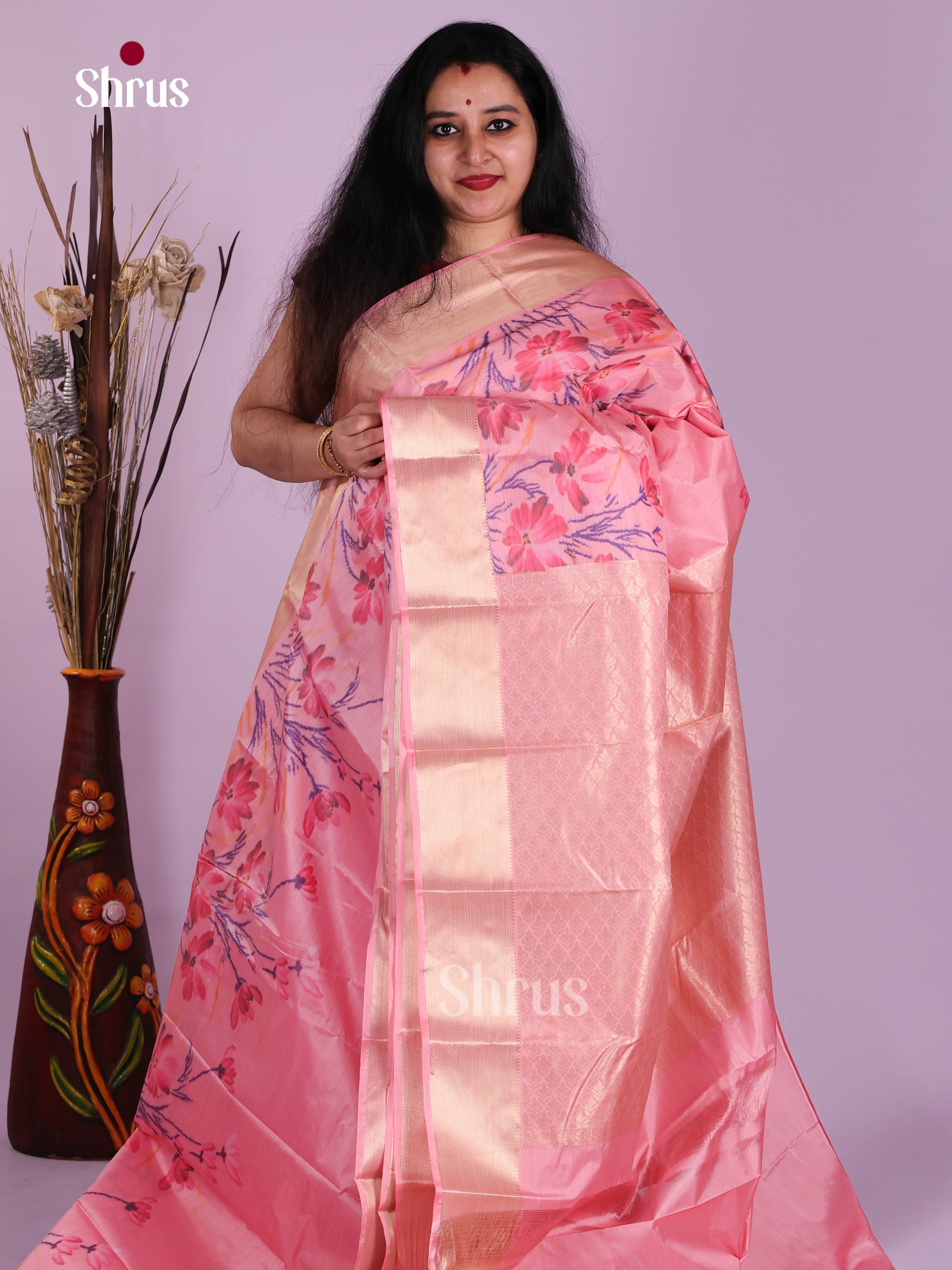 Pink - Kanchipuram-halfpure Saree