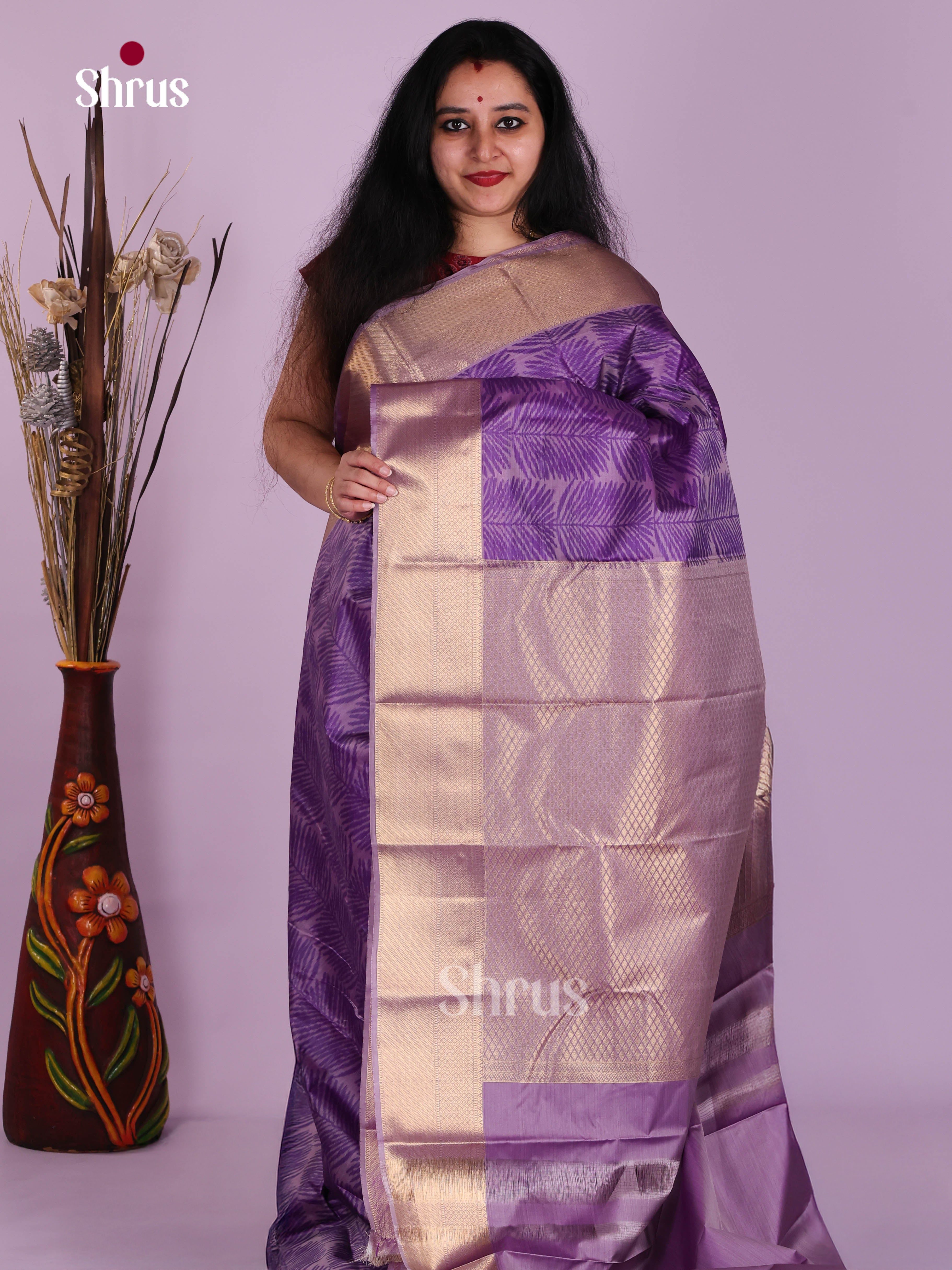 Lavender & Violet - Kanchipuram-halfpure Saree