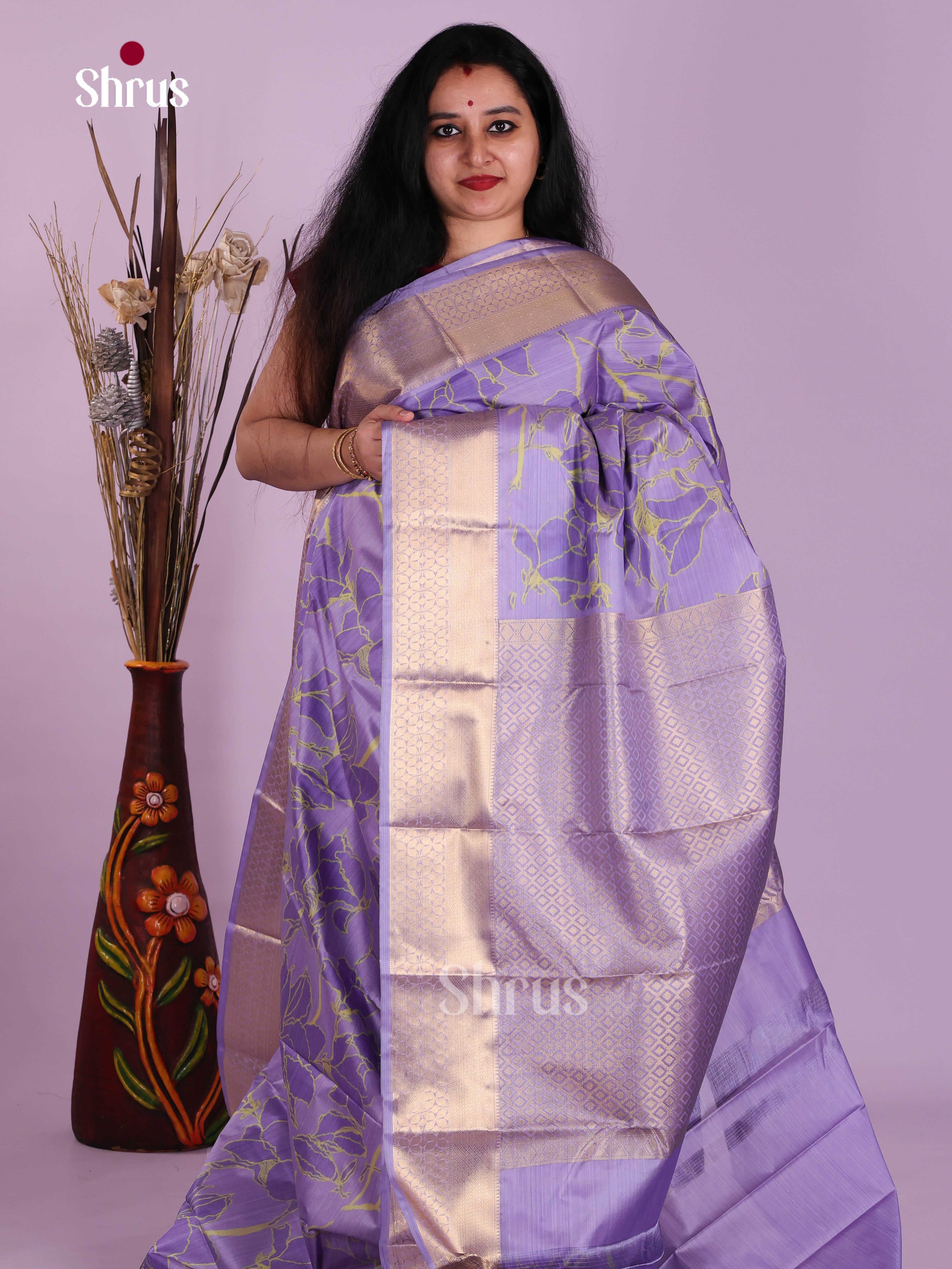 Lilac - Kanchipuram-halfpure Saree
