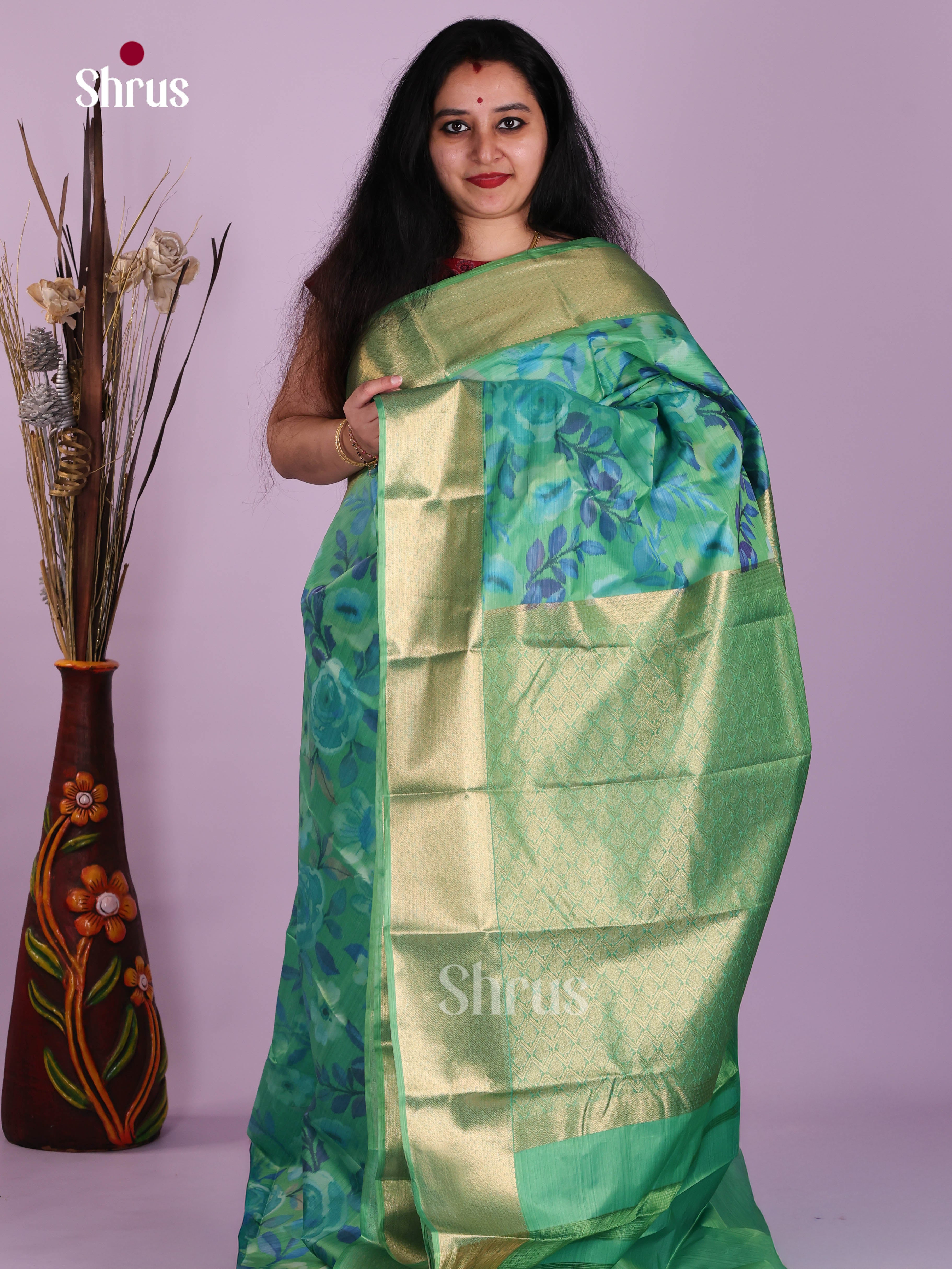 Teal Green - Kanchipuram-halfpure Saree