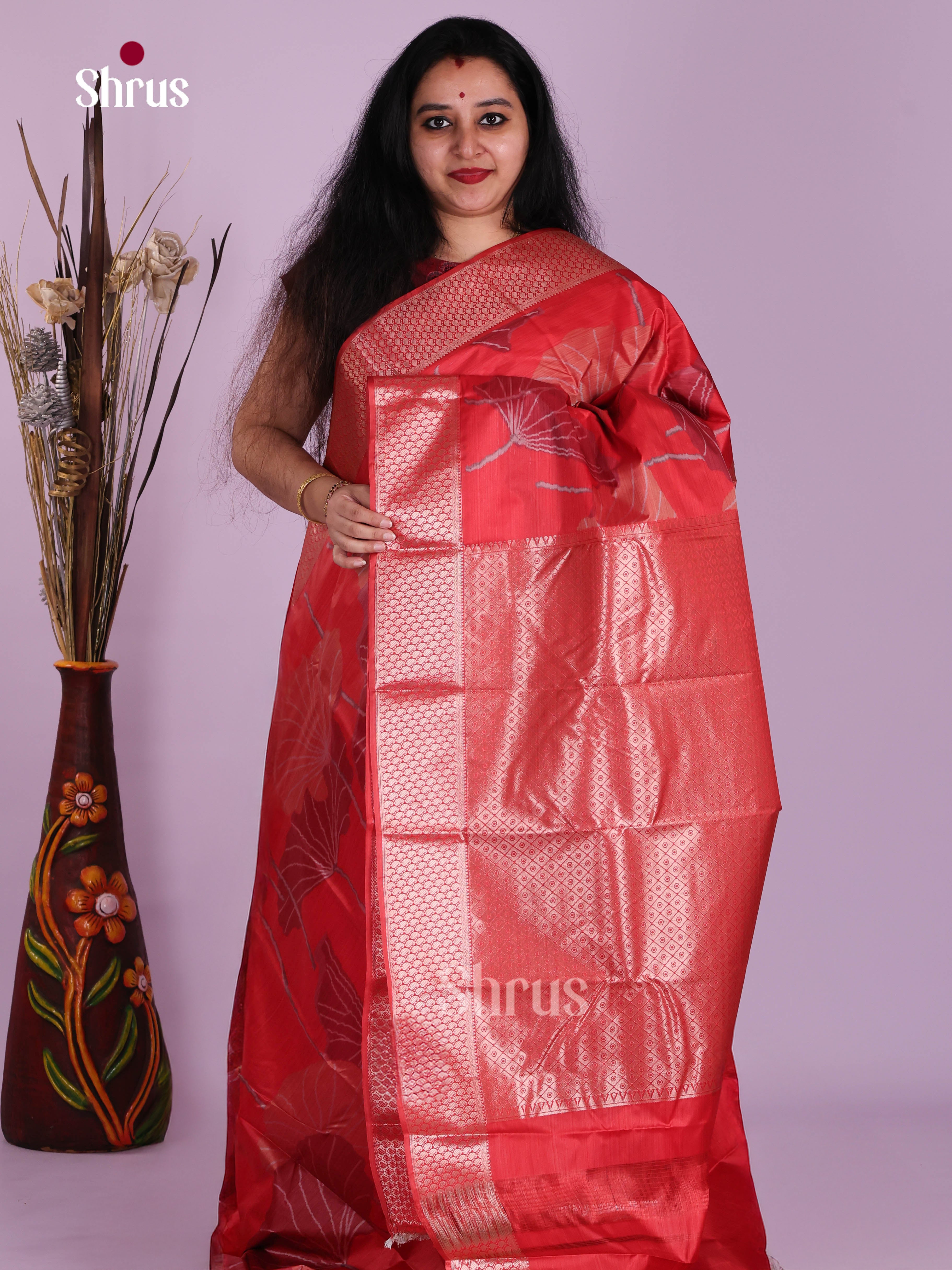 Red- Kanchipuram-halfpure Saree