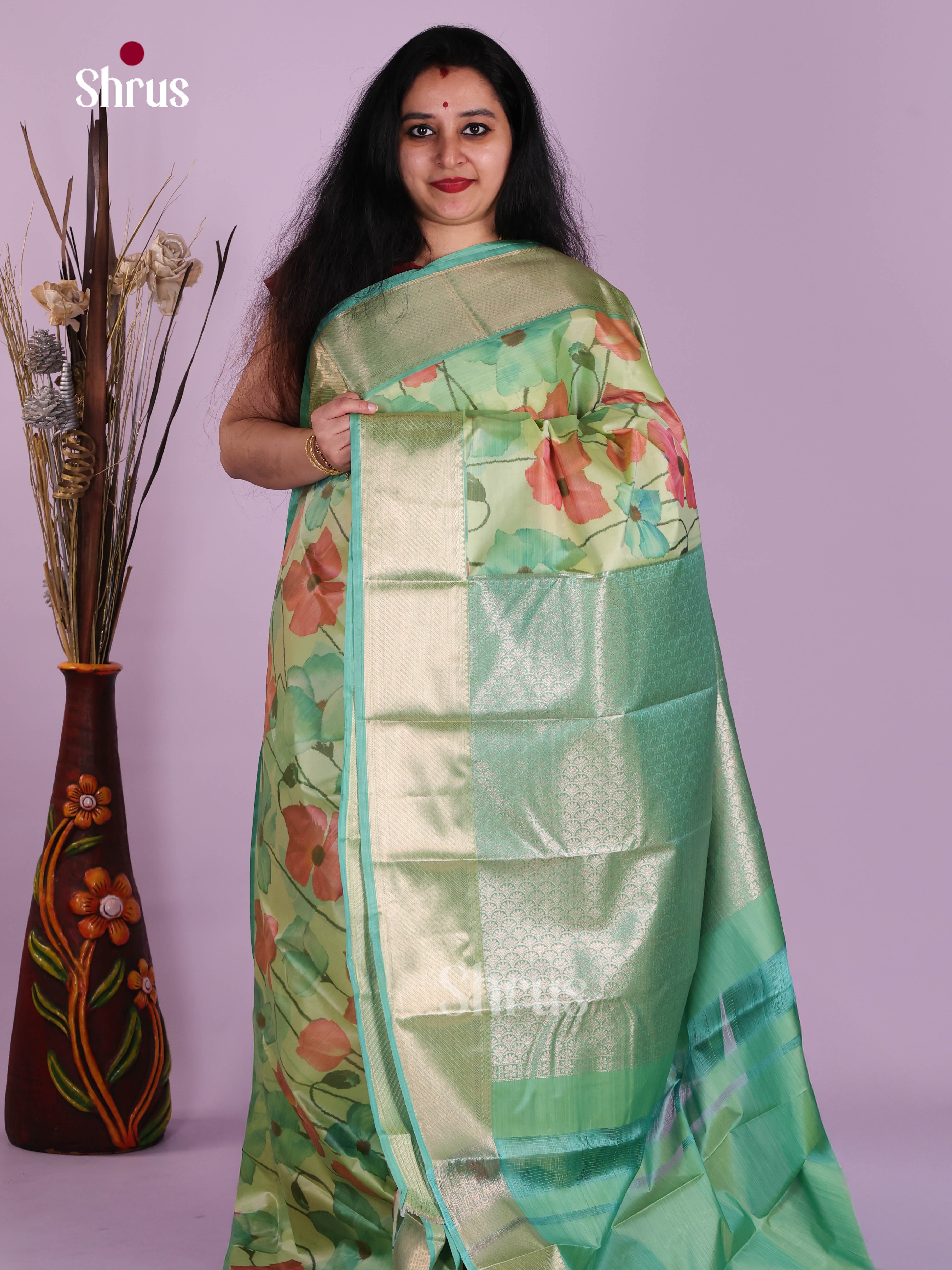 Aqua Green- Kanchipuram-halfpure Saree