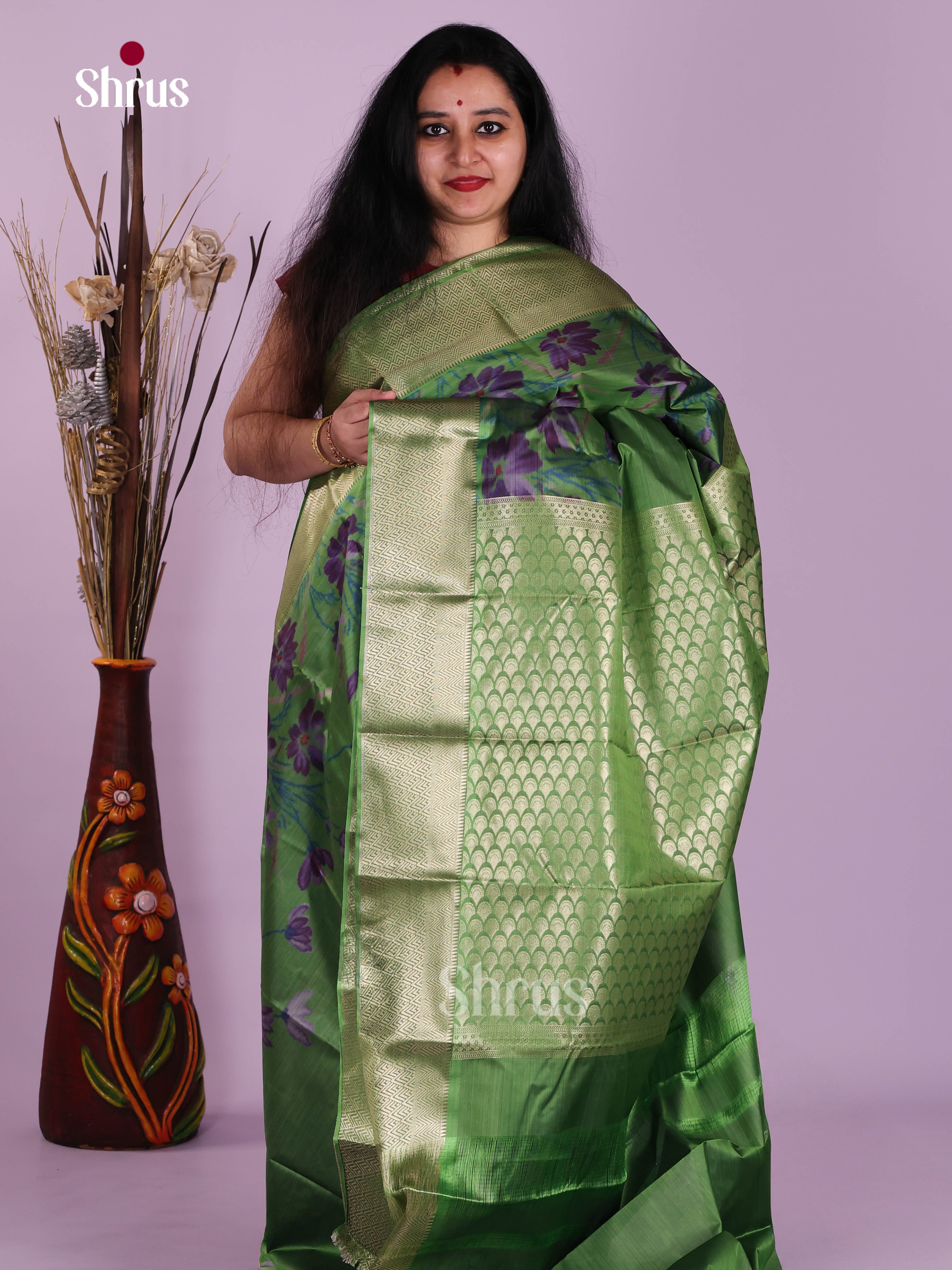 Green - Kanchipuram-halfpure Saree