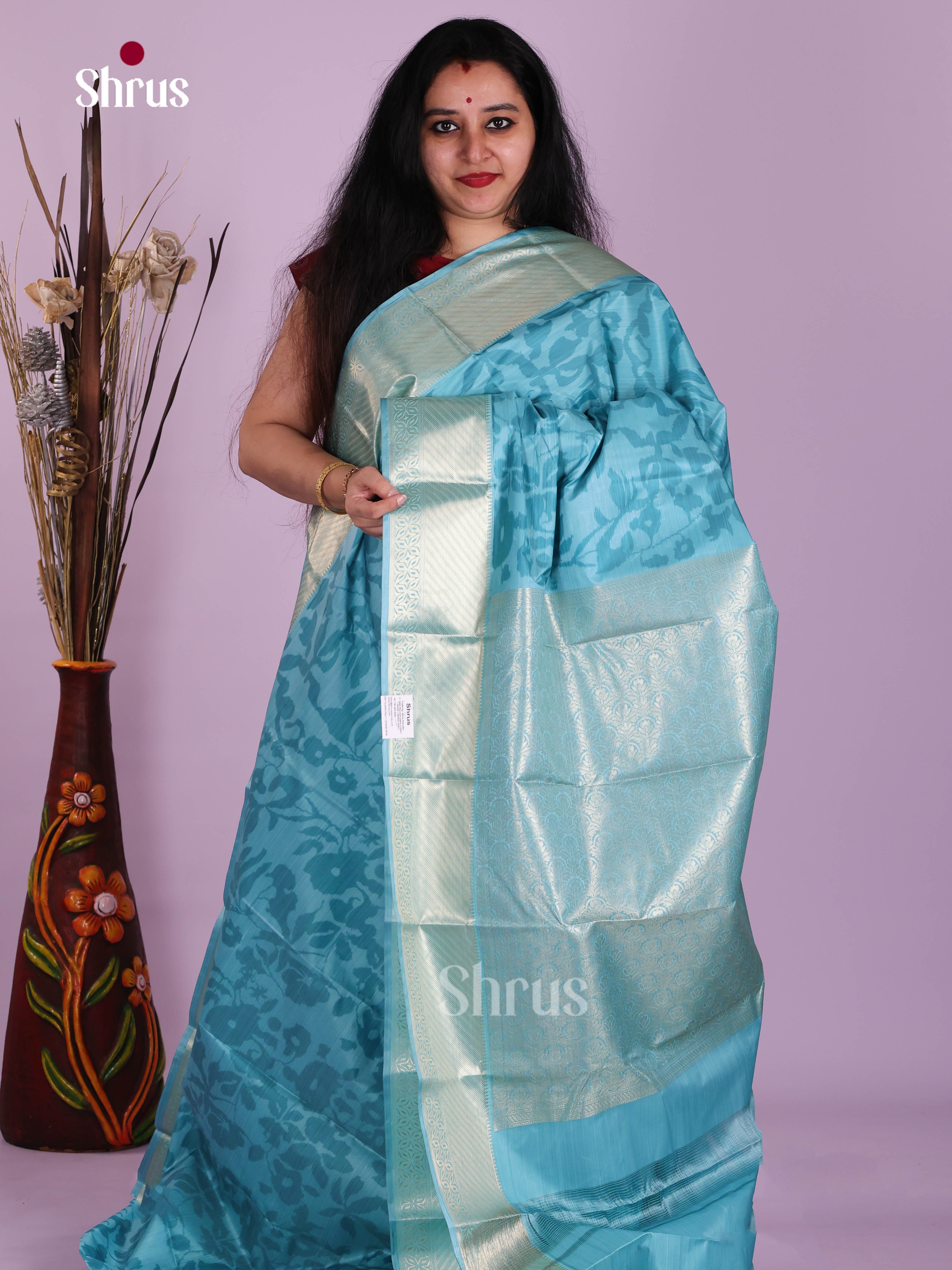 Pastel Blue- Kanchipuram-halfpure Saree