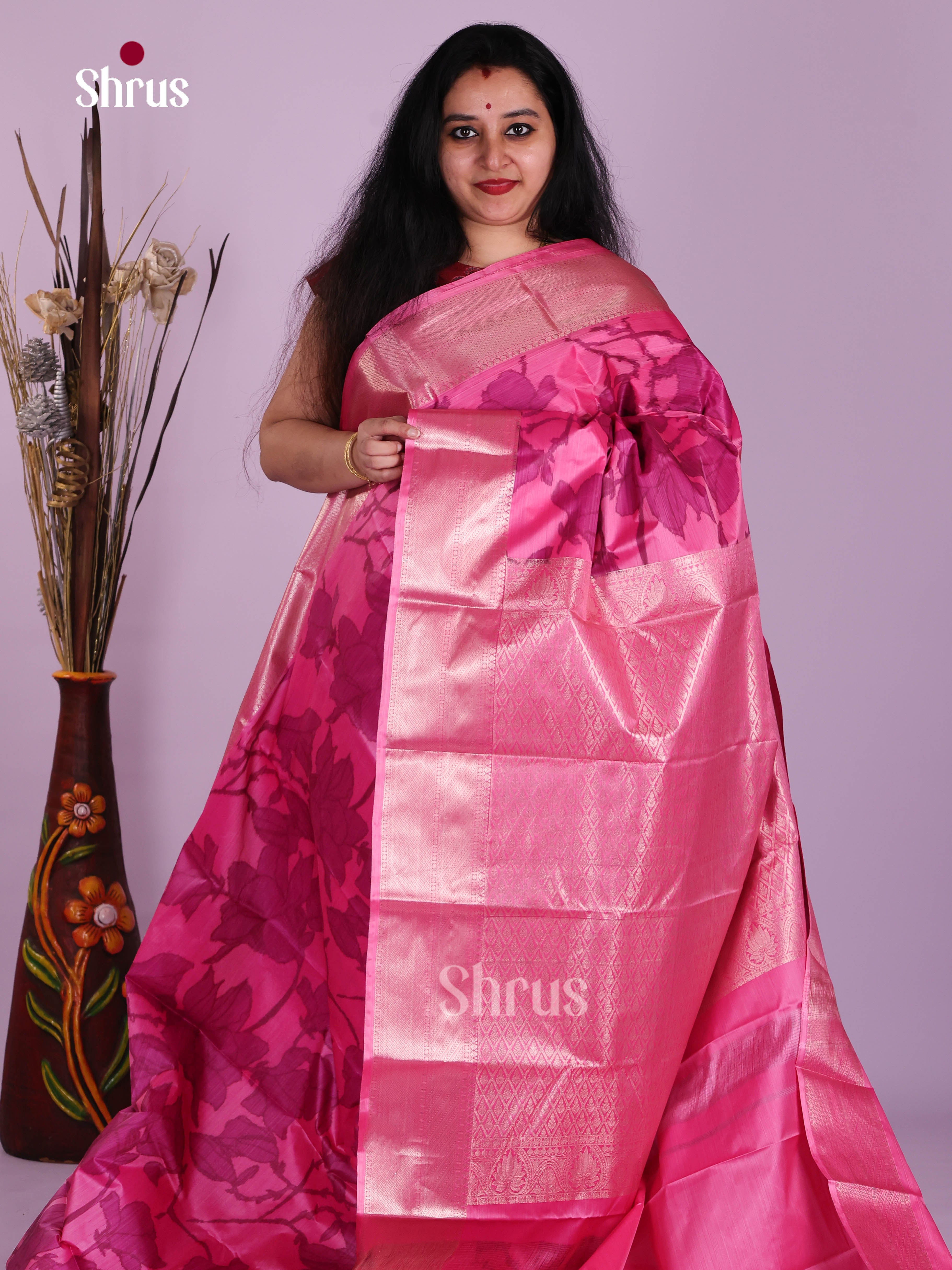 Pink - Kanchipuram-halfpure Saree