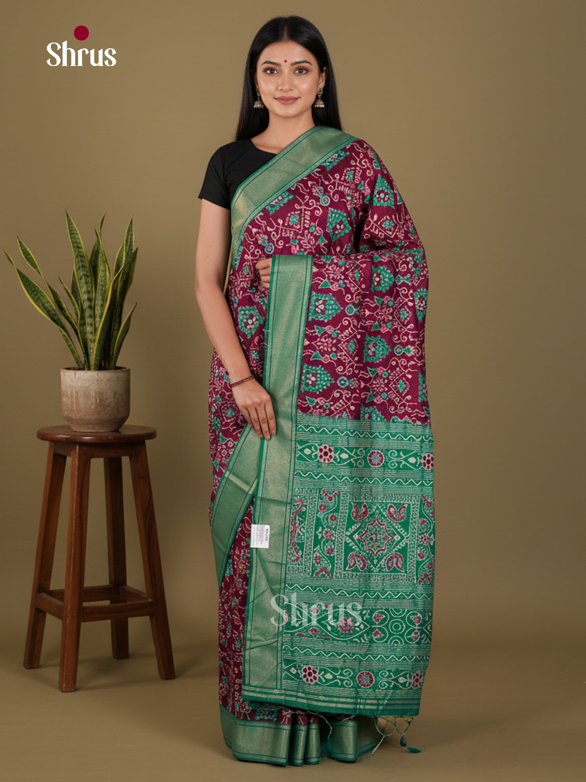 DJS30088 - Semi Ikkat Print Saree - Shop on Shrus.com