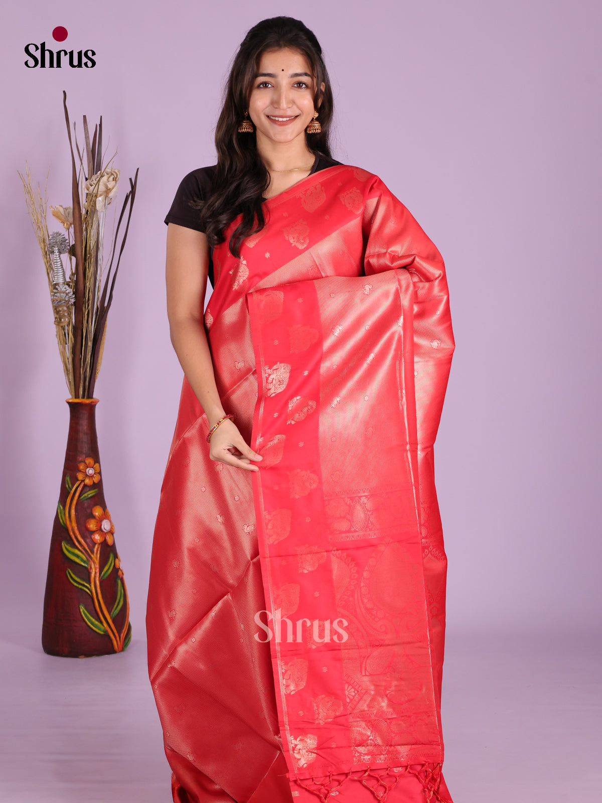 Red - Semi Softsilk Saree