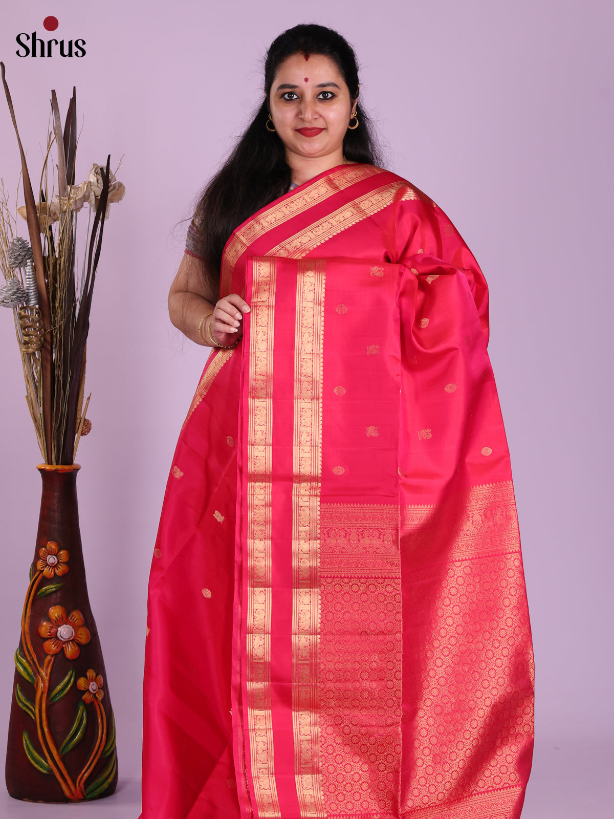 Chic Pink Soft Silk Saree With Golden Buttas & Rettaipet Zari Border
