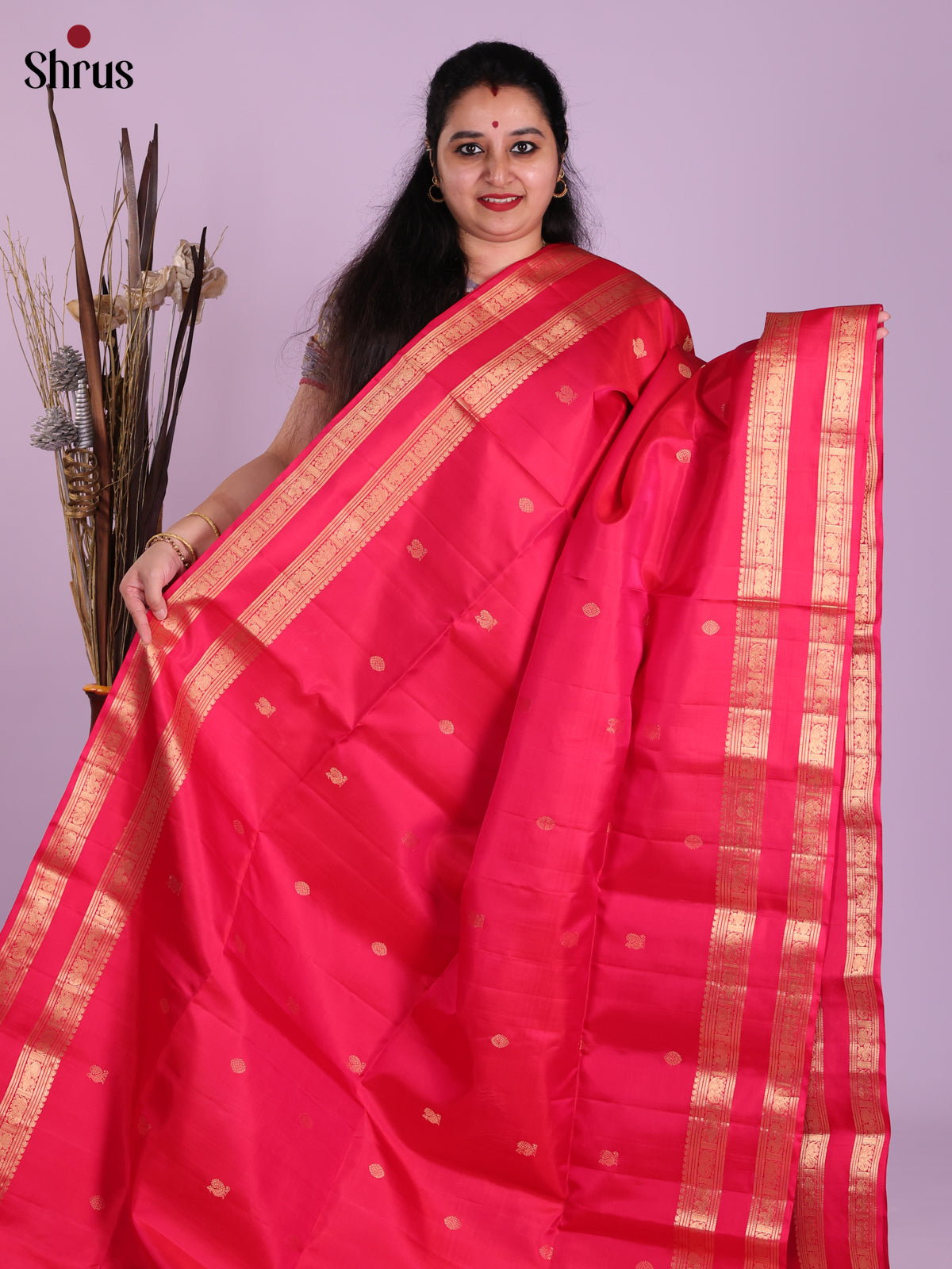 Chic Pink Soft Silk Saree With Golden Buttas & Rettaipet Zari Border