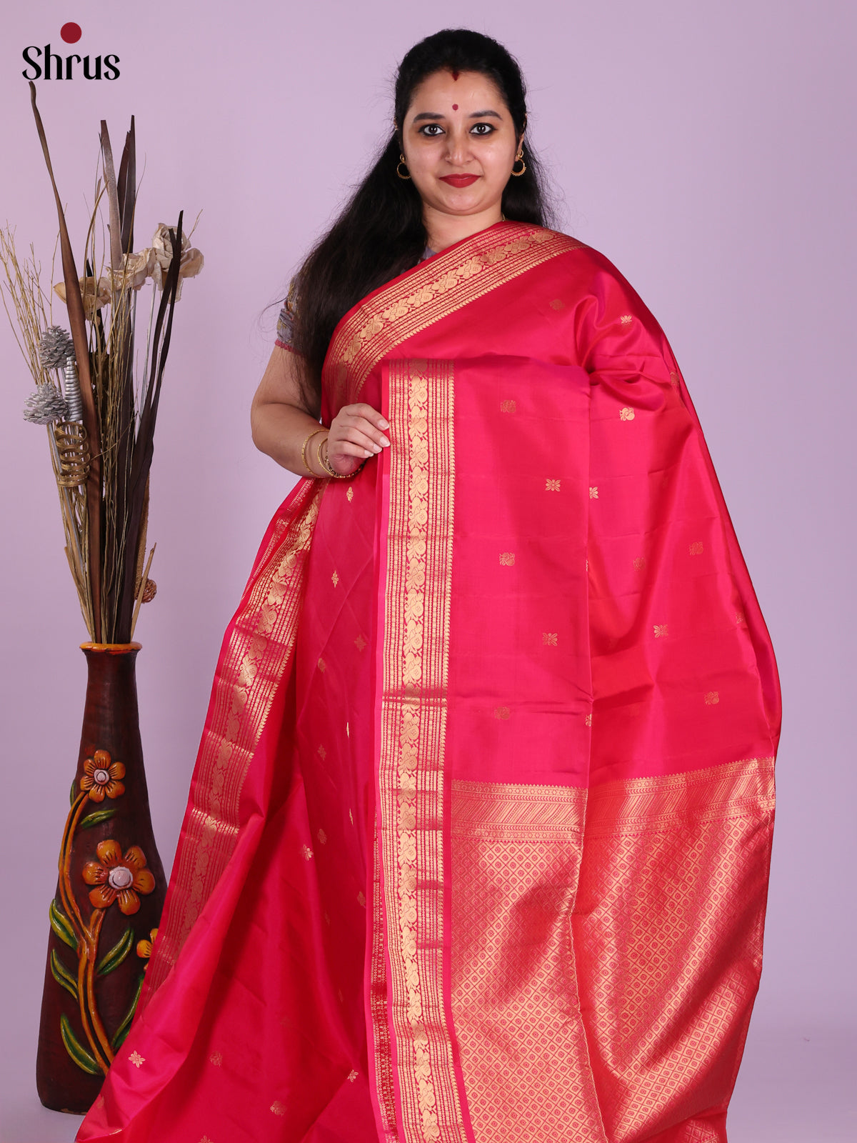 Charming Pink Soft Silk Saree with gold peacock buttas & zari Brocade PAllu