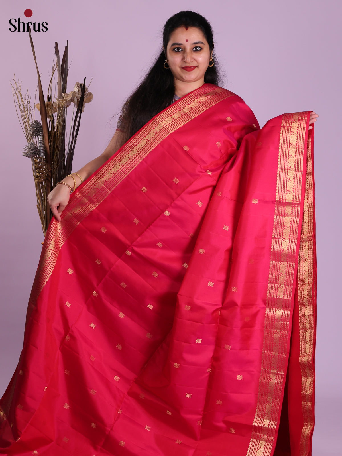 Charming Pink Soft Silk Saree with gold peacock buttas & zari Brocade PAllu