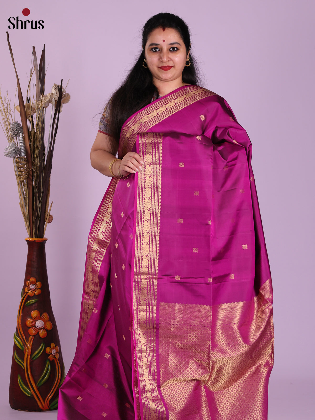 Timeless Purple Soft Silk Saree with gold peacock Buttas & rich zari brocade pallu