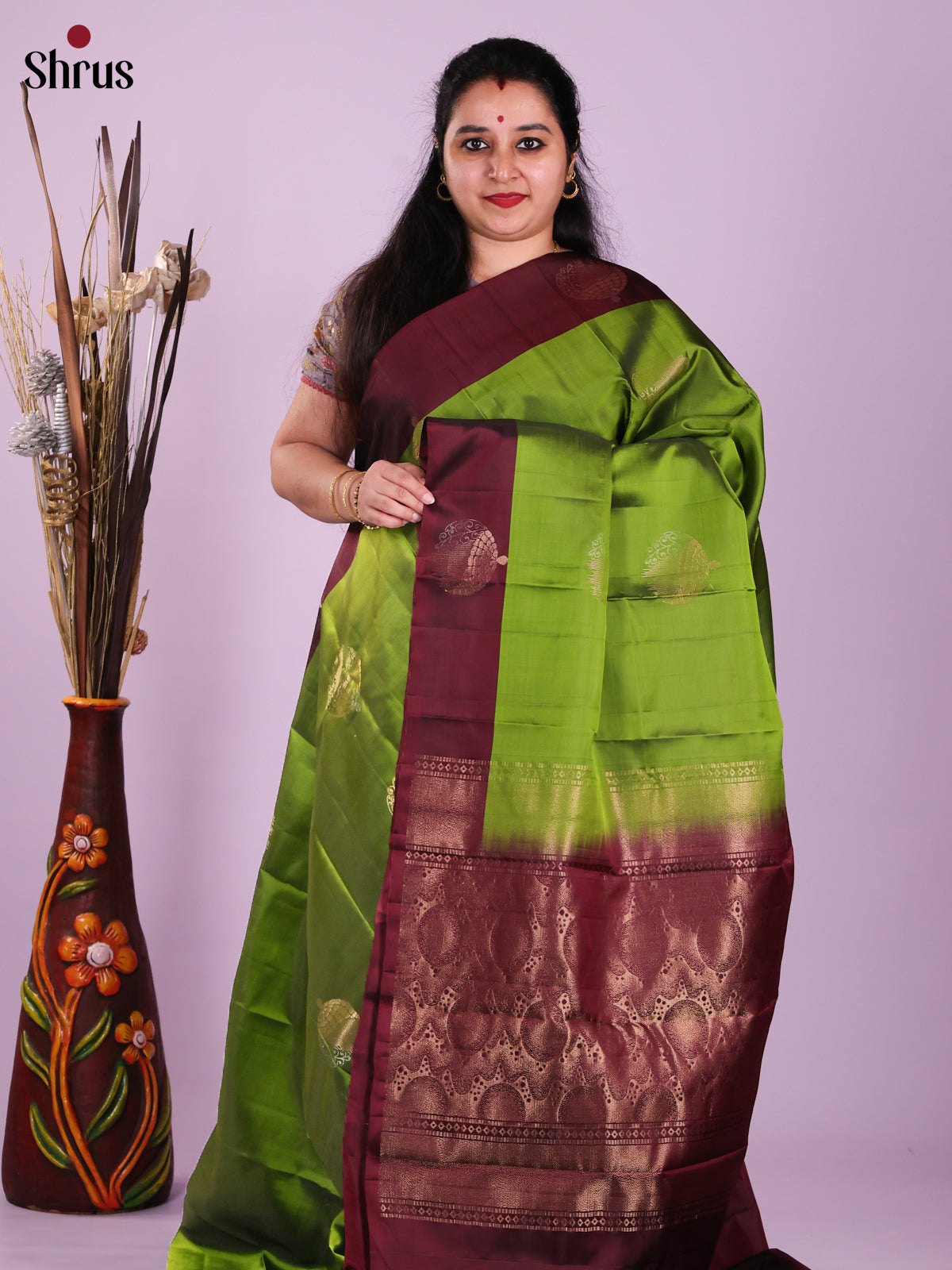 Green & Maroon - Softsilk-halfpure Saree