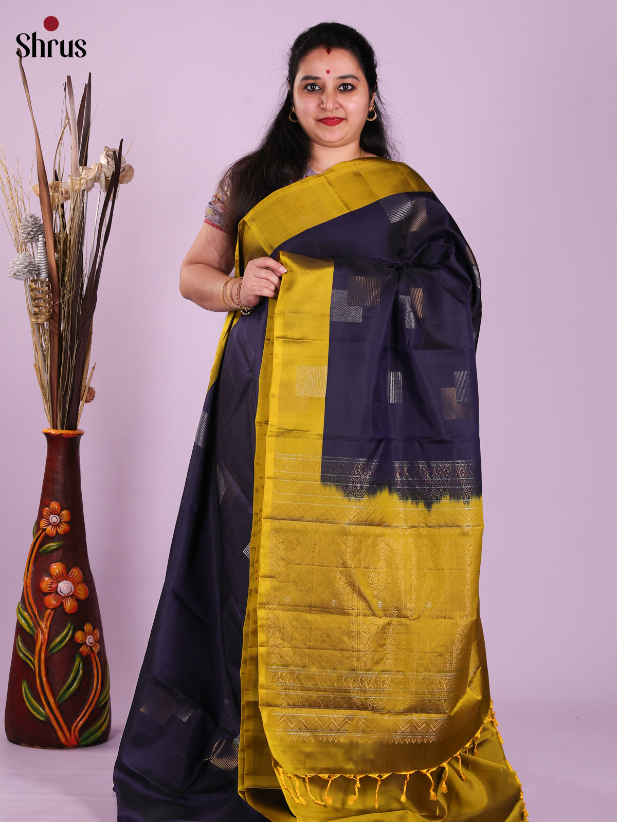 Blue & Mehandi - Softsilk-halfpure Saree