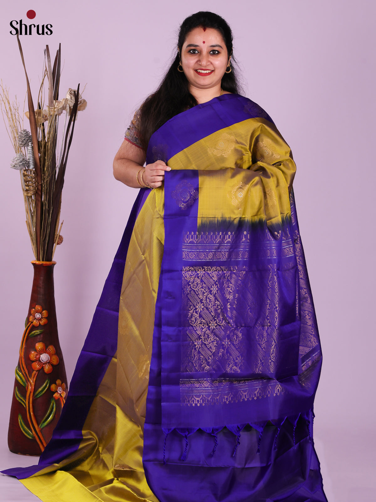 Mehandi & Blue - Softsilk-halfpure Saree
