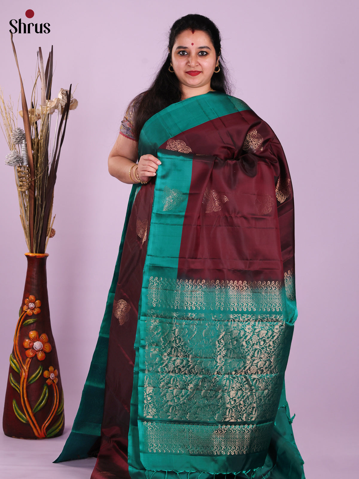 Maroon & Green - Softsilk-halfpure Saree