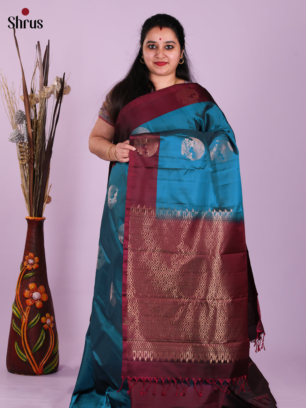 Blue & Maroon - Softsilk-halfpure Saree